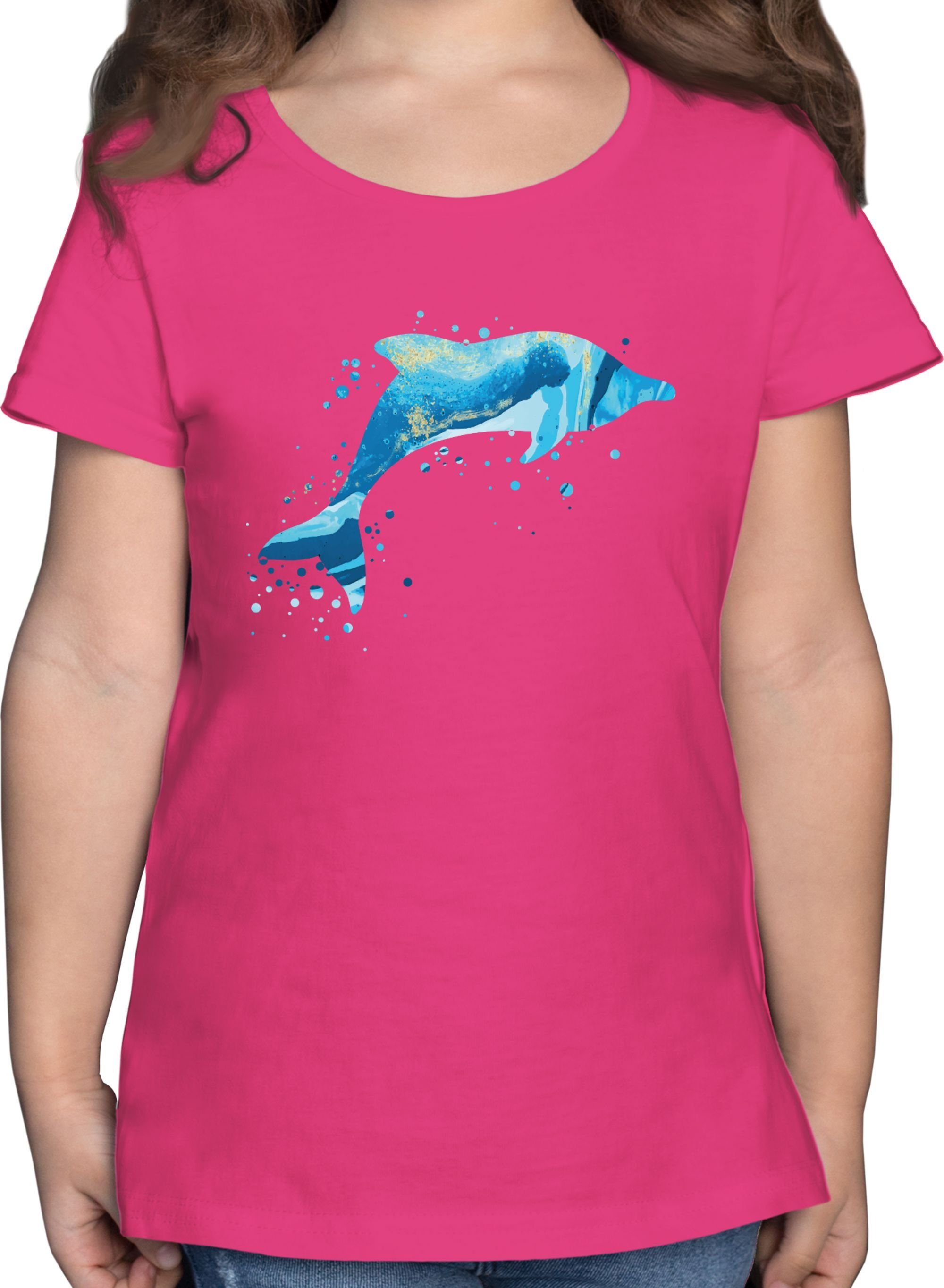 Shirtracer T-Shirt Springender Delfin mit Muster Kinderkleidung und Co 2 Fuchsia