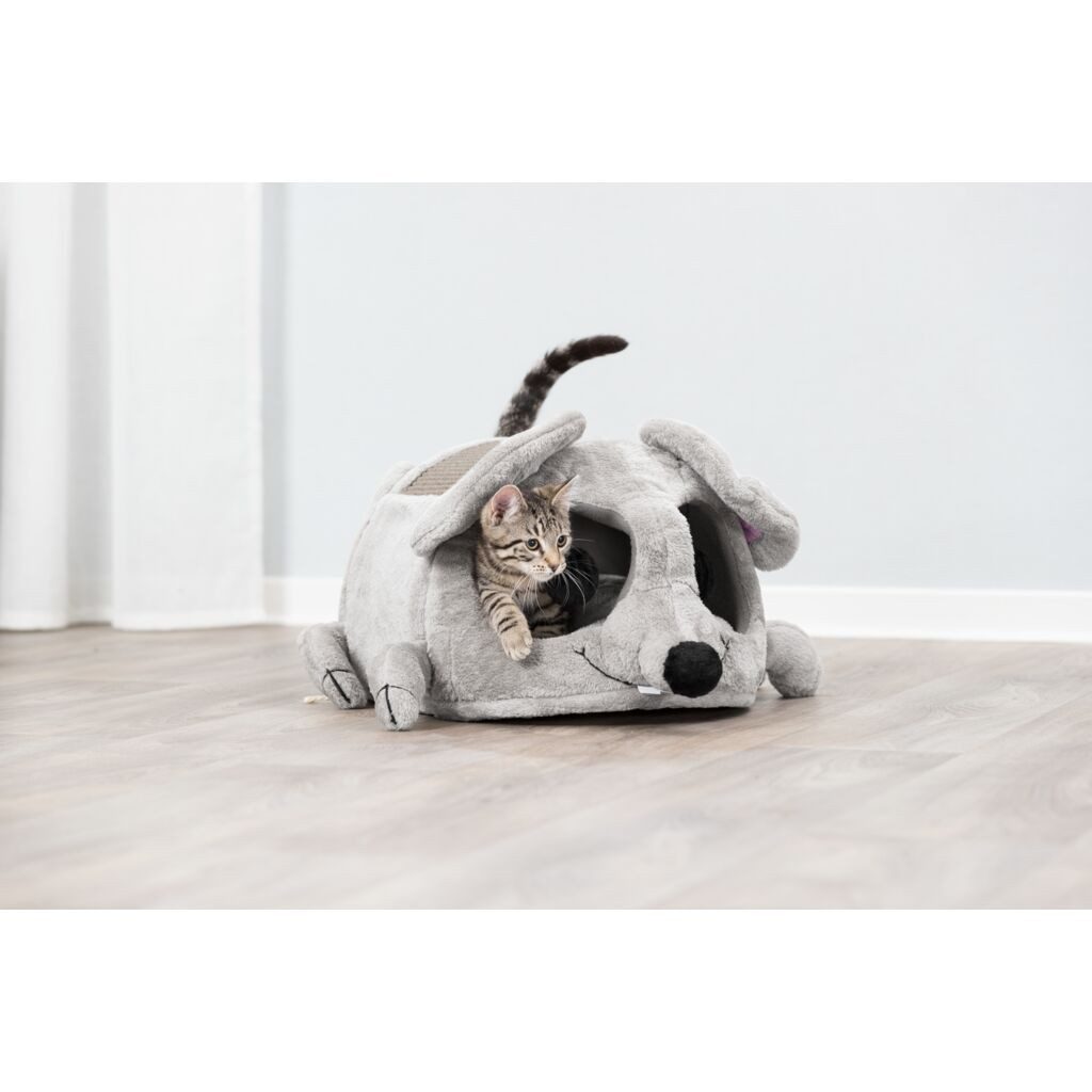 TRIXIE Kratztonne Kuschelhöhle Lukas - hellgrau/grau - 35 × 33 × 65 cm – Bild 5 von 5