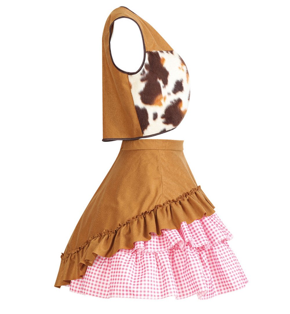 Fries Cowboy-Kostüm Cowgirl Wilder Westen 3-tlg Kleid Weste Tuch Karneval Fasching Party