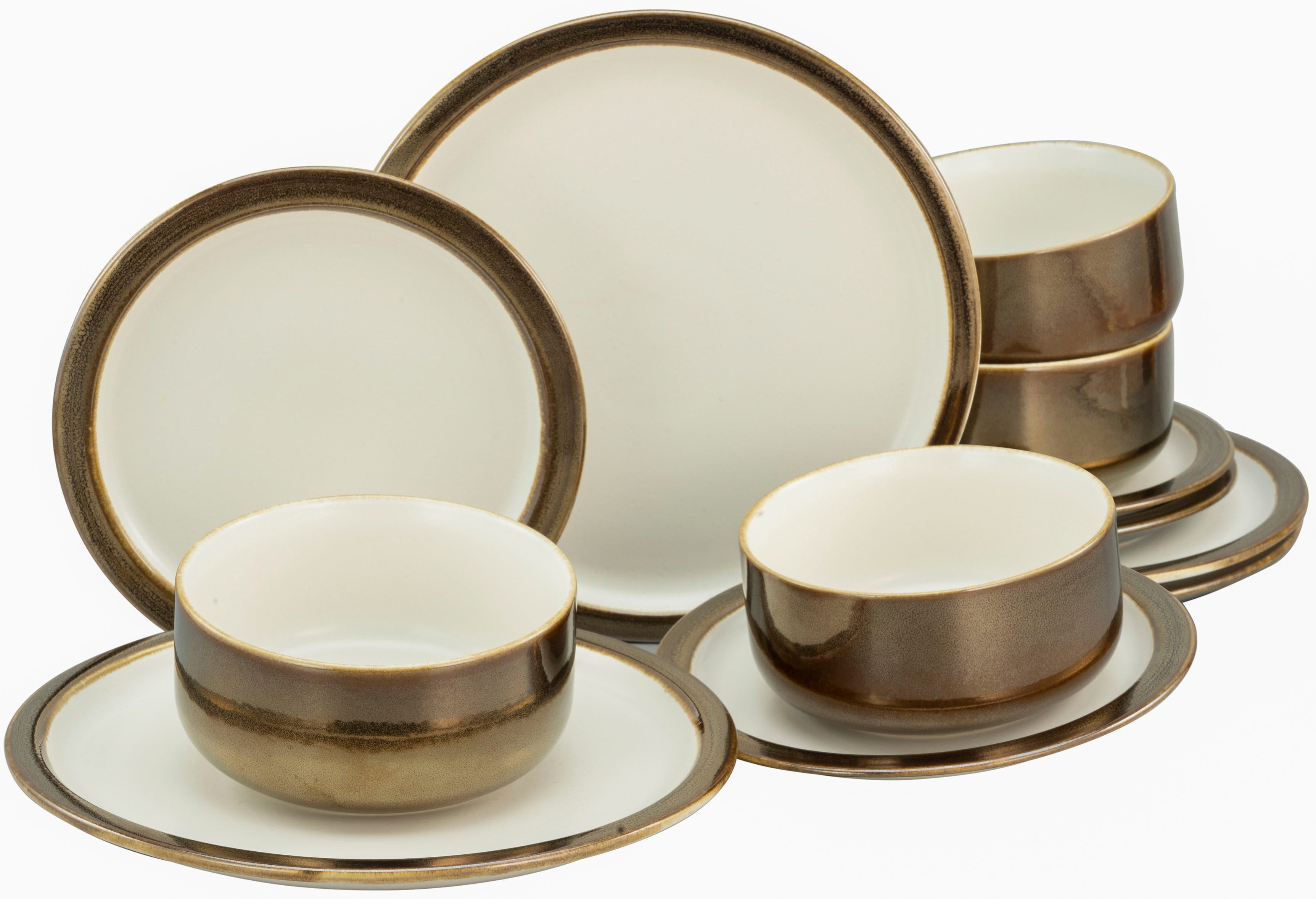 CreaTable Тарелки-Set Modern Industrial (12-tlg), 4 Personen, Steinzeug, Service, Spezialglasur, glänzende Sprenkel, 12 Teile, für 4 Personen
