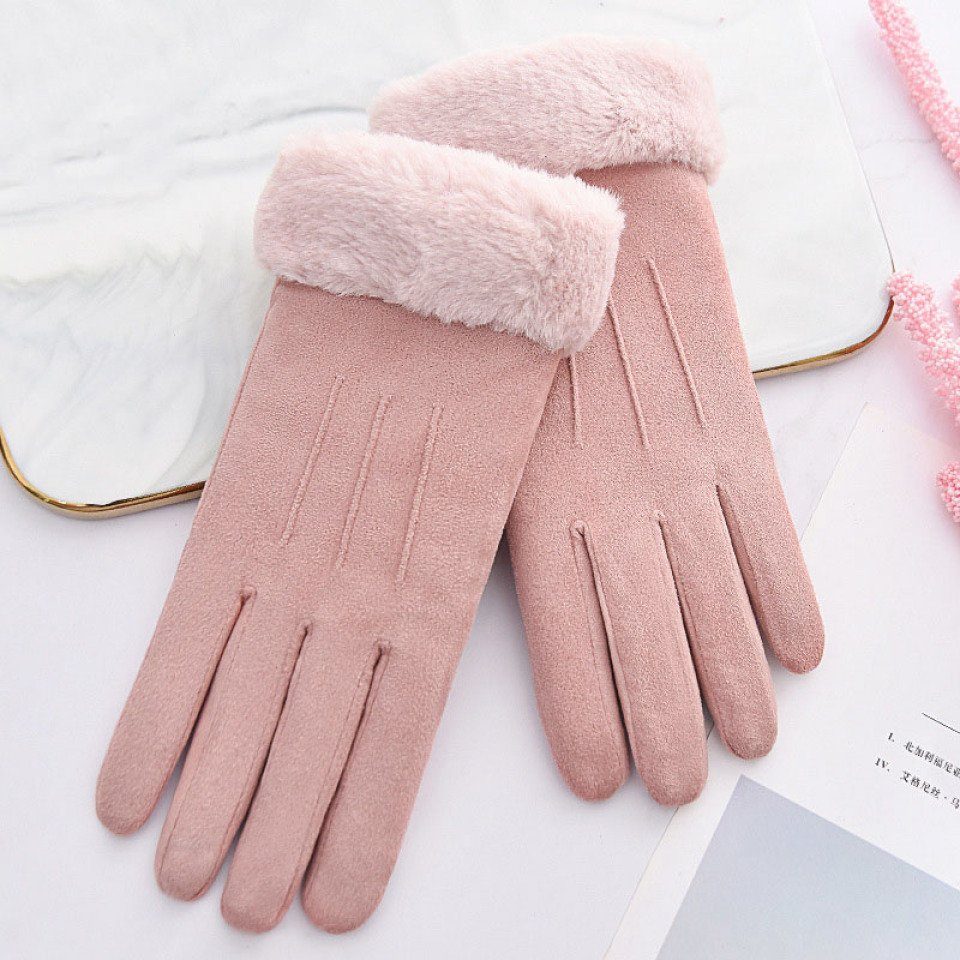 Blusmart Fleecehandschuhe Damen-Winter-Fleece-Handschuhe, Elastischer Wildlederstoff Rosa