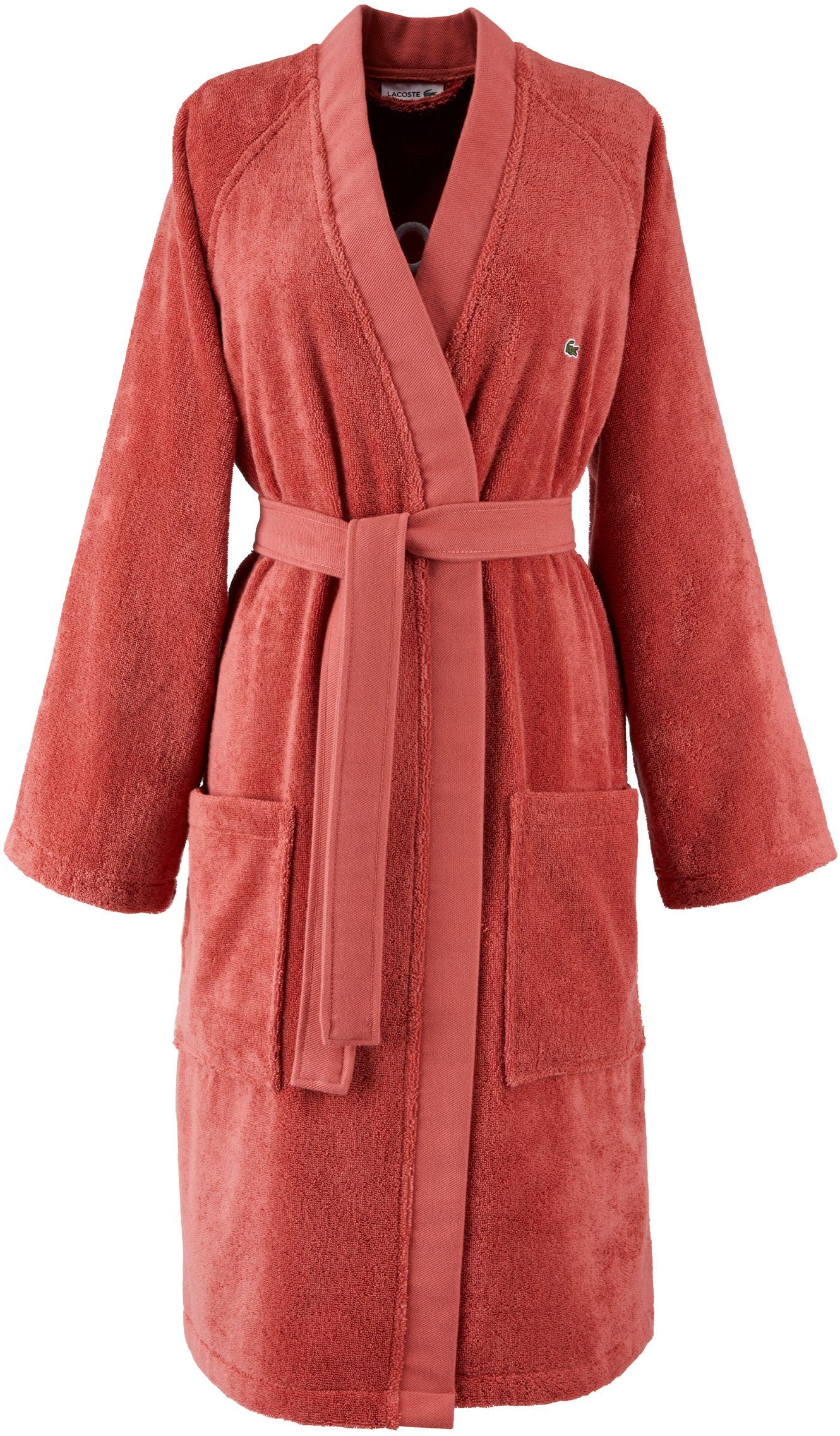 Lacoste Bademantel LDEFILE, Midilänge, Baumwolle, Kimono-Kragen, Gürtel, Mit Logo-Stickerei auf der Rückseite, aus 100% Baumwolle