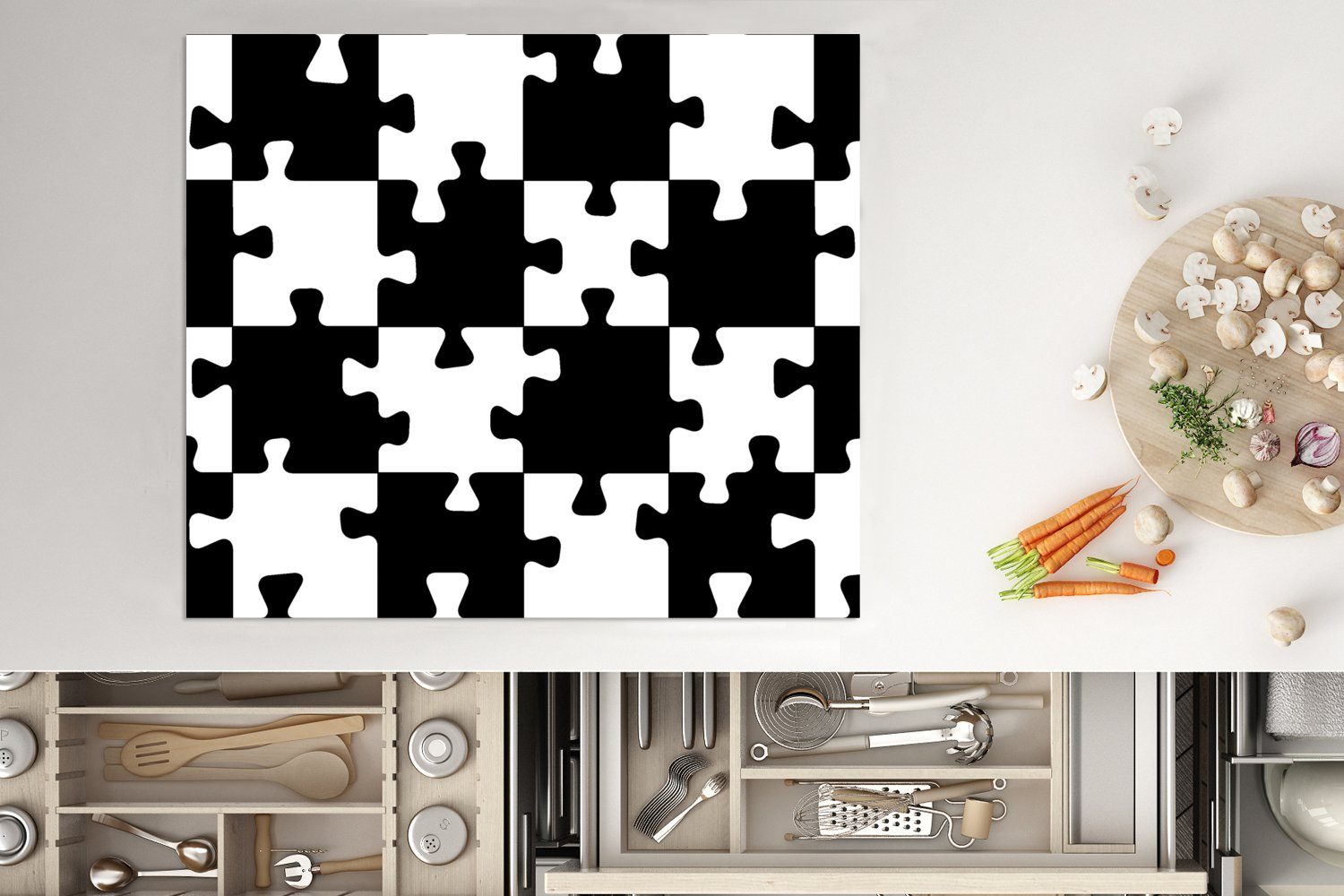 cm, Muster, Ceranfeldabdeckung Puzzle 60x52 Herdblende-/Abdeckplatte - Mobile MuchoWow tlg), - Schach Arbeitsfläche (1 Vinyl, nutzbar,