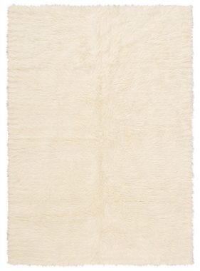 Wollteppich Kjara, Leonique, rechteckig, Höhe: 40 mm, reine Wolle, Flokati-Stil, handgewebter Teppich, Uni-Farben, Hochflor