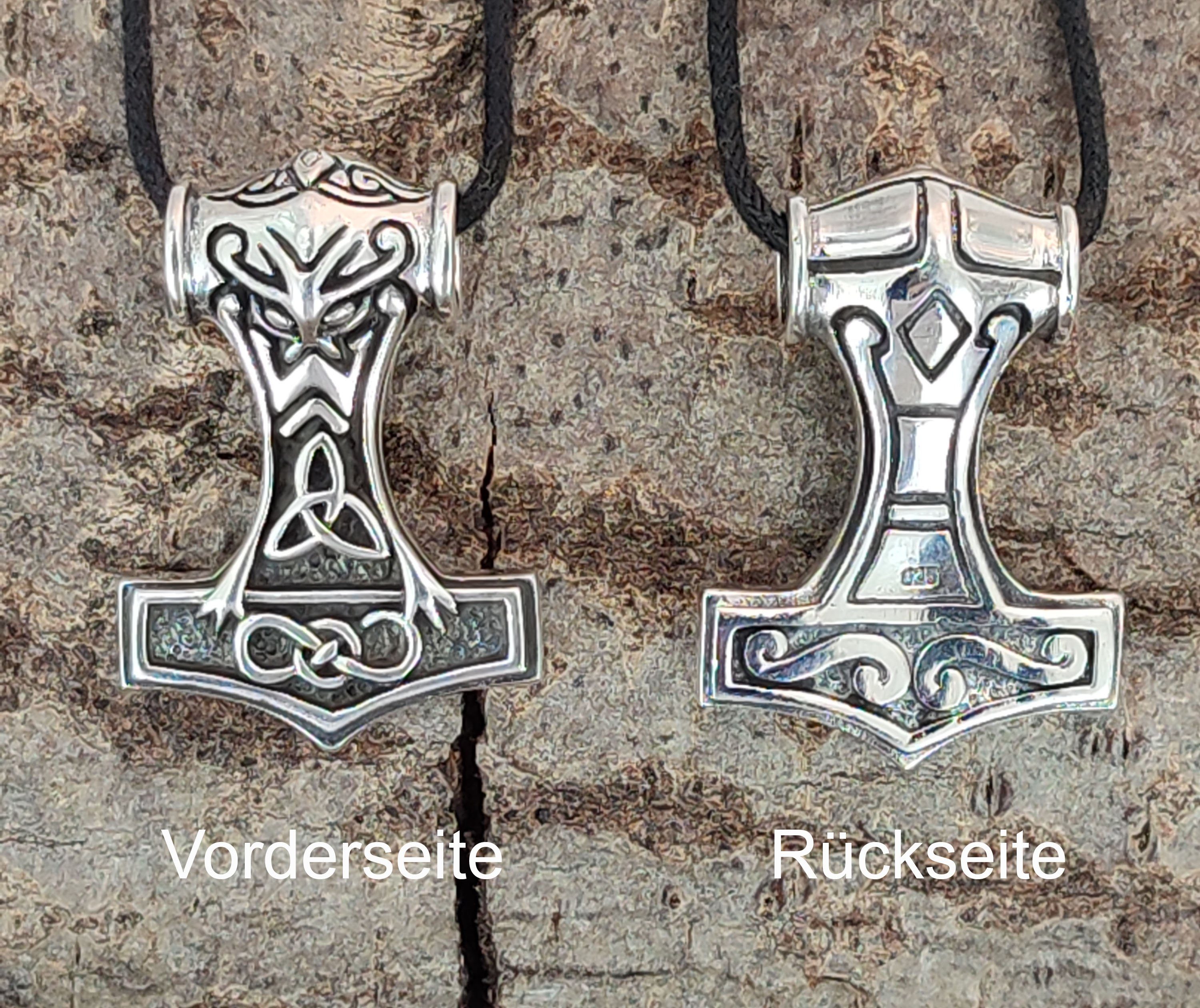 Leather Thorshammer Anhänger Silber horhammer Kettenanhänger Kiss of beidseitig 925 Thor