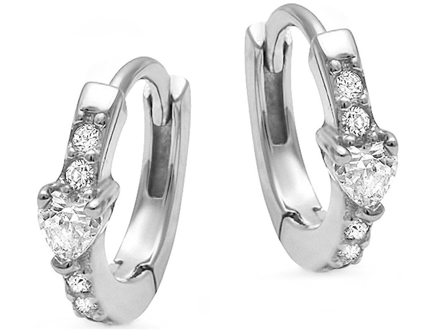 Goldene Hufeisen Klappcreolen Mädchen Kinder 13mm Herz Klappcreolen 925 Silber Ohrringe mit Zirkonia (1 Paar, inkl. Etui), Rhodiniert