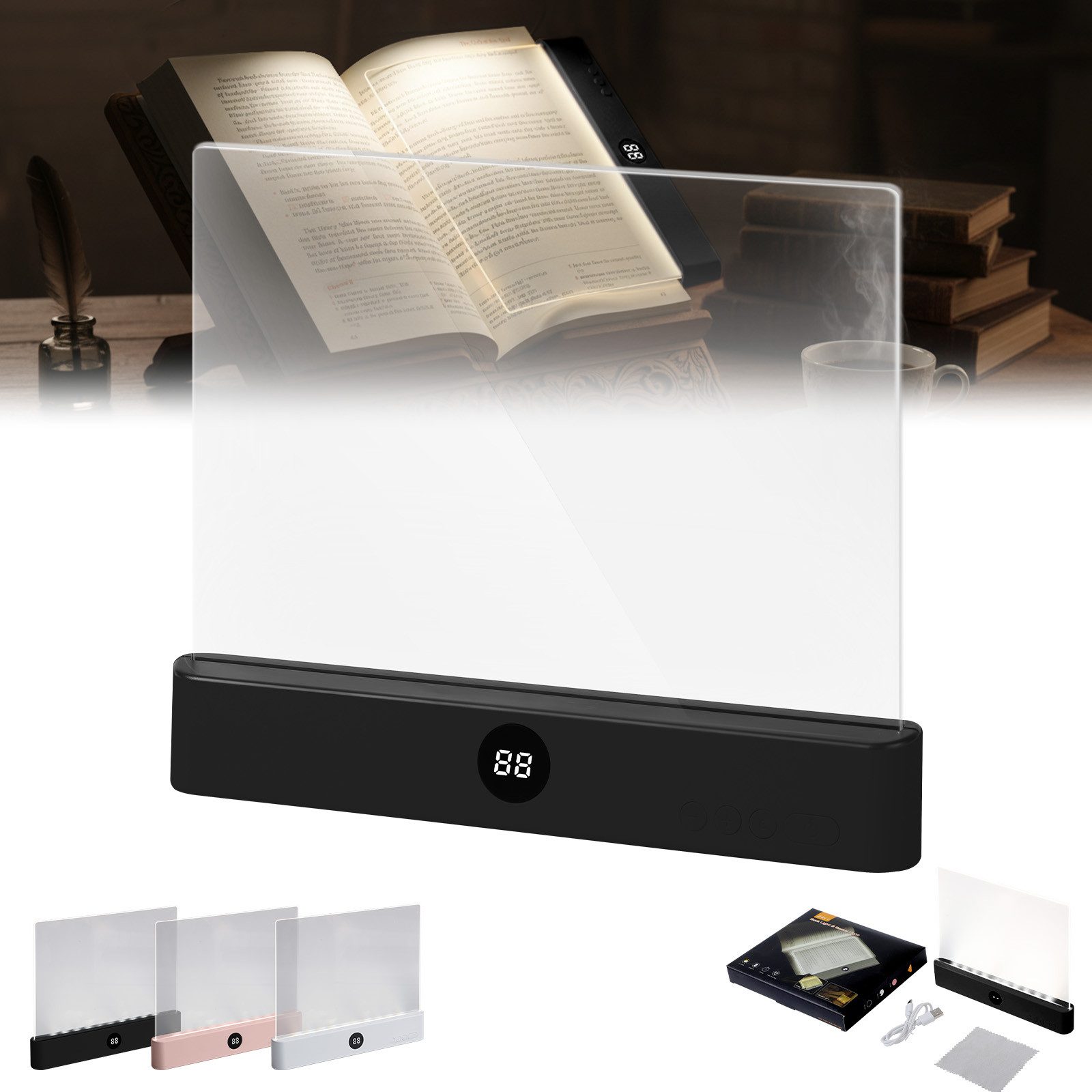 VIVIHEYDAY Leselicht Leselampe, Wiederaufladbare Flaches Buchlicht zum Lesen im Bett (bei Nacht, LED Buchlampe, Panel Book Light, 1-St., Augenschutz leselicht buch Buchseite Licht, mit 3 Farben & Timer), Geschenk für Buchliebhaber