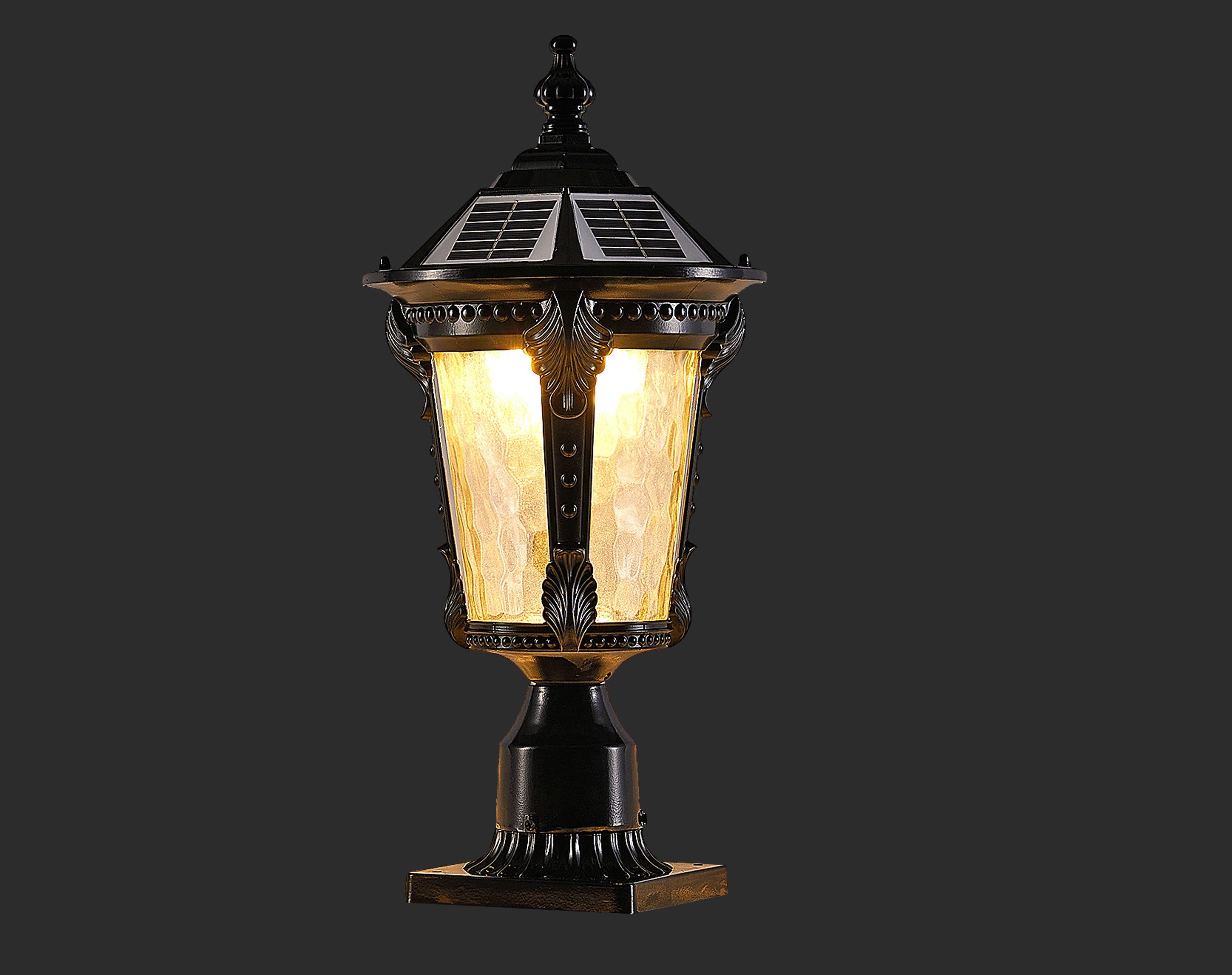 Arnusa LED Solarleuchte Sockelleuchte schwarz Außenleuchte Solarlampe Gartenleuchte kabellos, LED fest integriert, warmweiß, kaltweiß, Aluminium und Glas mit Fernbedienung dimmbar