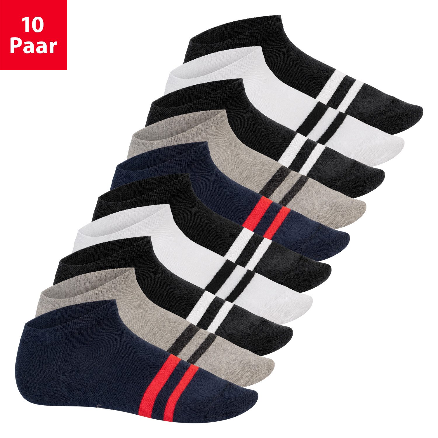 Footstar Sneakersocken Damen & Herren Sneaker Socken mit Blockringeln (10 Paar) (10-Paar)