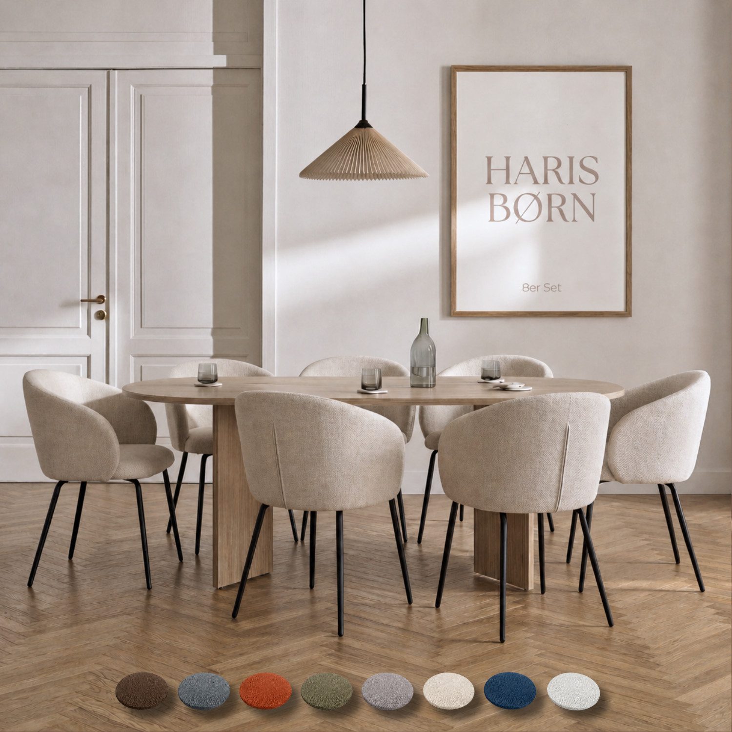 Haris Børn Esszimmerstuhl mit Armlehnen NØR - Hochwertige Polsterstühle für Esszimmer (Set, 8 St), Beige - Premium Esszimmer Stühle & Wohnzimmer Stühle