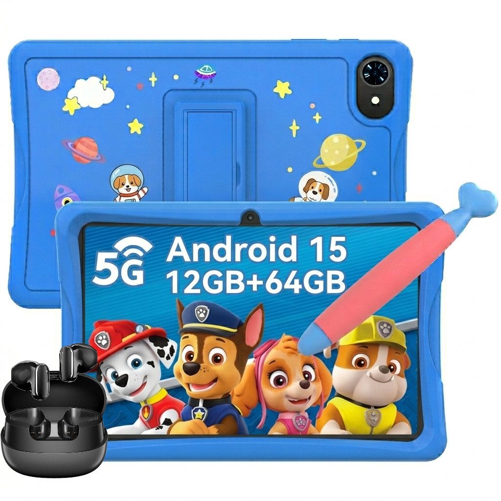TABWEE 10" Kinder tablet Android15 mit Hülle/Stift/ Ear-Kopfhörer Tablet (64 GB, Google Kids Space/5G wifi/Android 15/mit Stift/Ear-Kopfhörer)
