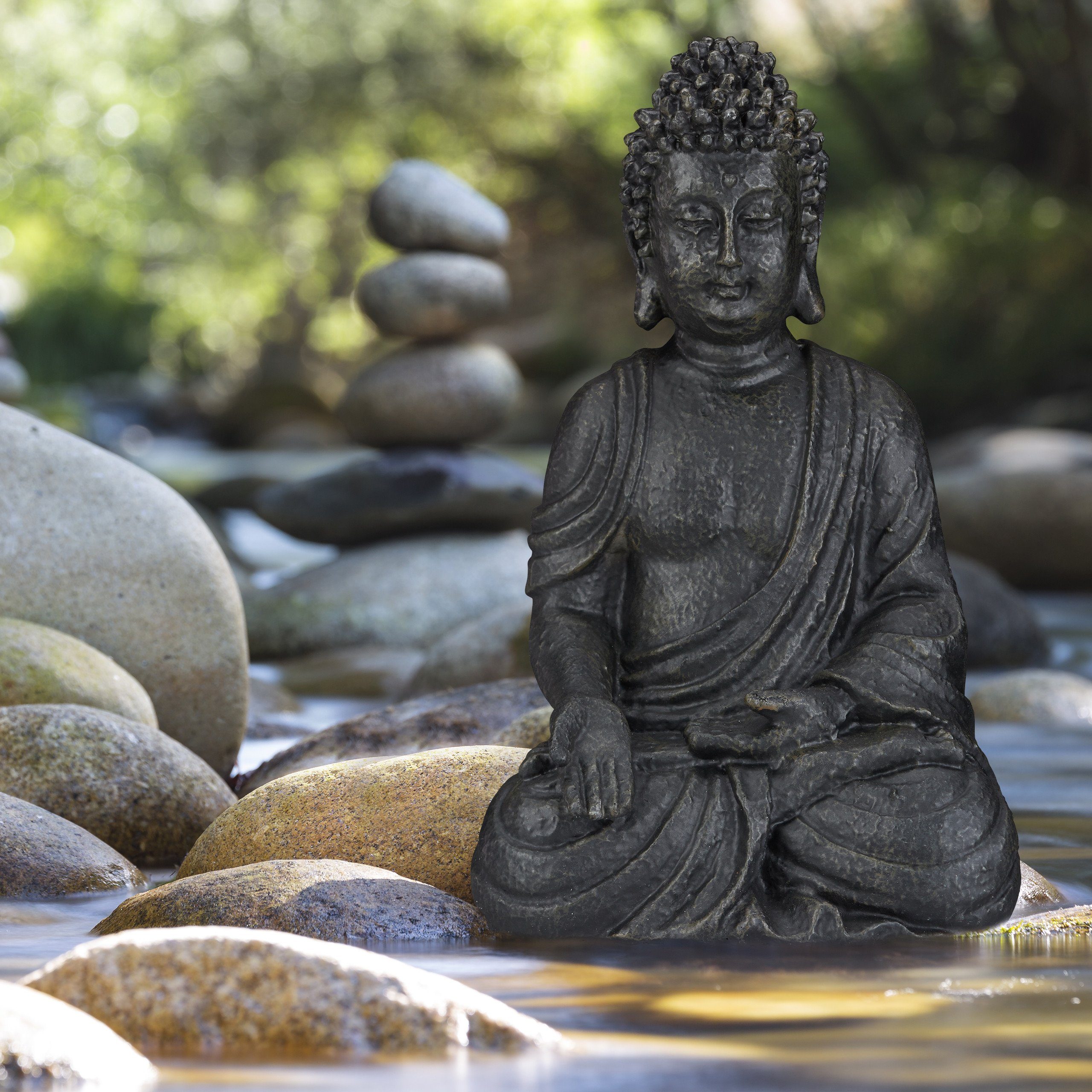 relaxdays Buddhafigur Buddha Figur sitzend 40 Dunkelgrau cm, Anthrazit