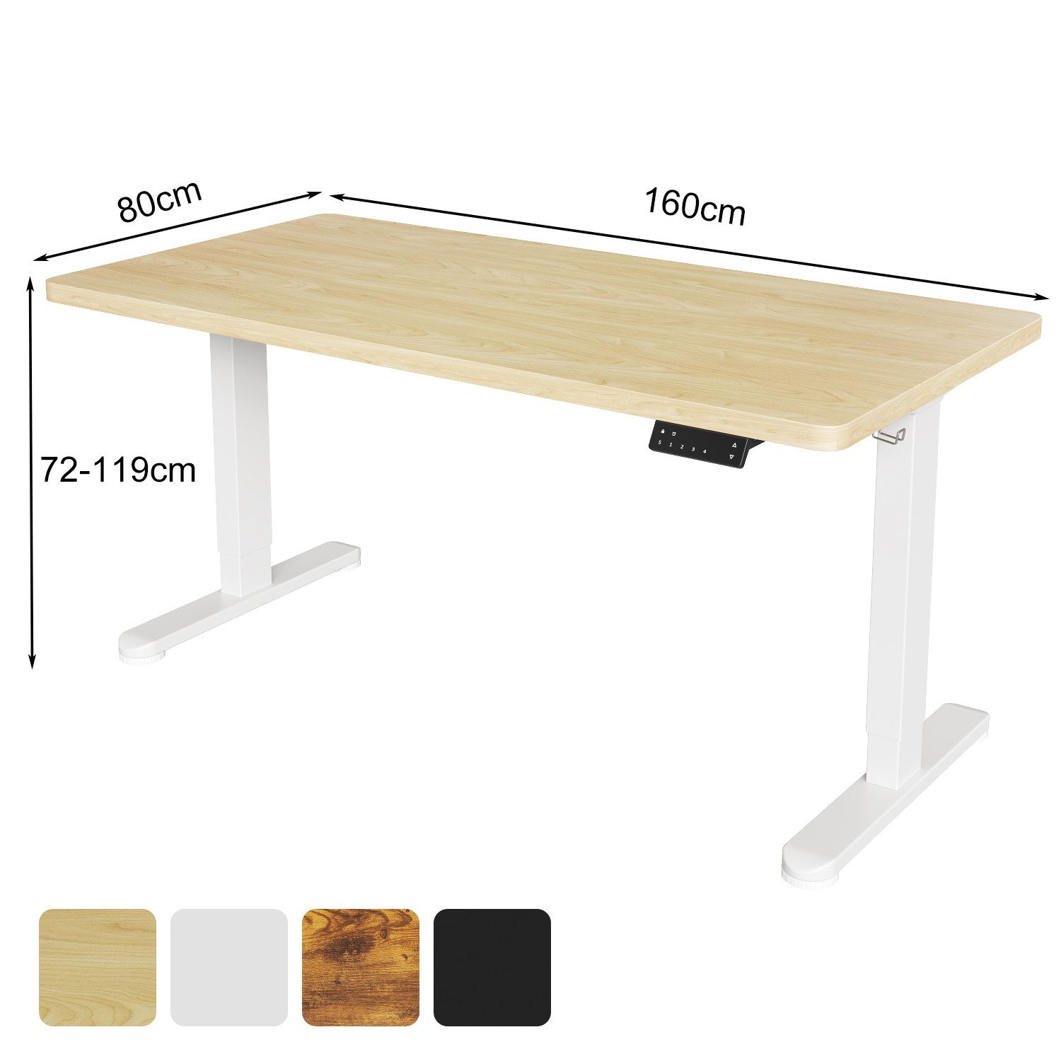 HOMALL Schreibtisch Höhenverstellbarer Elektrisch mit 25mm starker einteiliger Tischplatte (Maße: 140 × 70 / 160 × 80 / 180 × 80, ausgestattet mit zwei Motoren und zwei Querträgern, mit Kabelmanagementbox, maximale Tragkraft 120 kg, mit Weckfunktion und Kindersicherung)