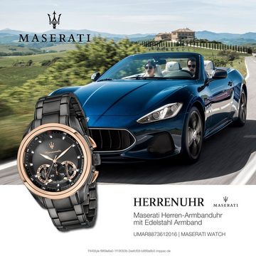 MASERATI Chronograph Maserati Herren Uhr Chronograph, (Chronograph), Herrenuhr rund, groß (ca. 55x45mm) Edelstahlarmband, Made-In Italy