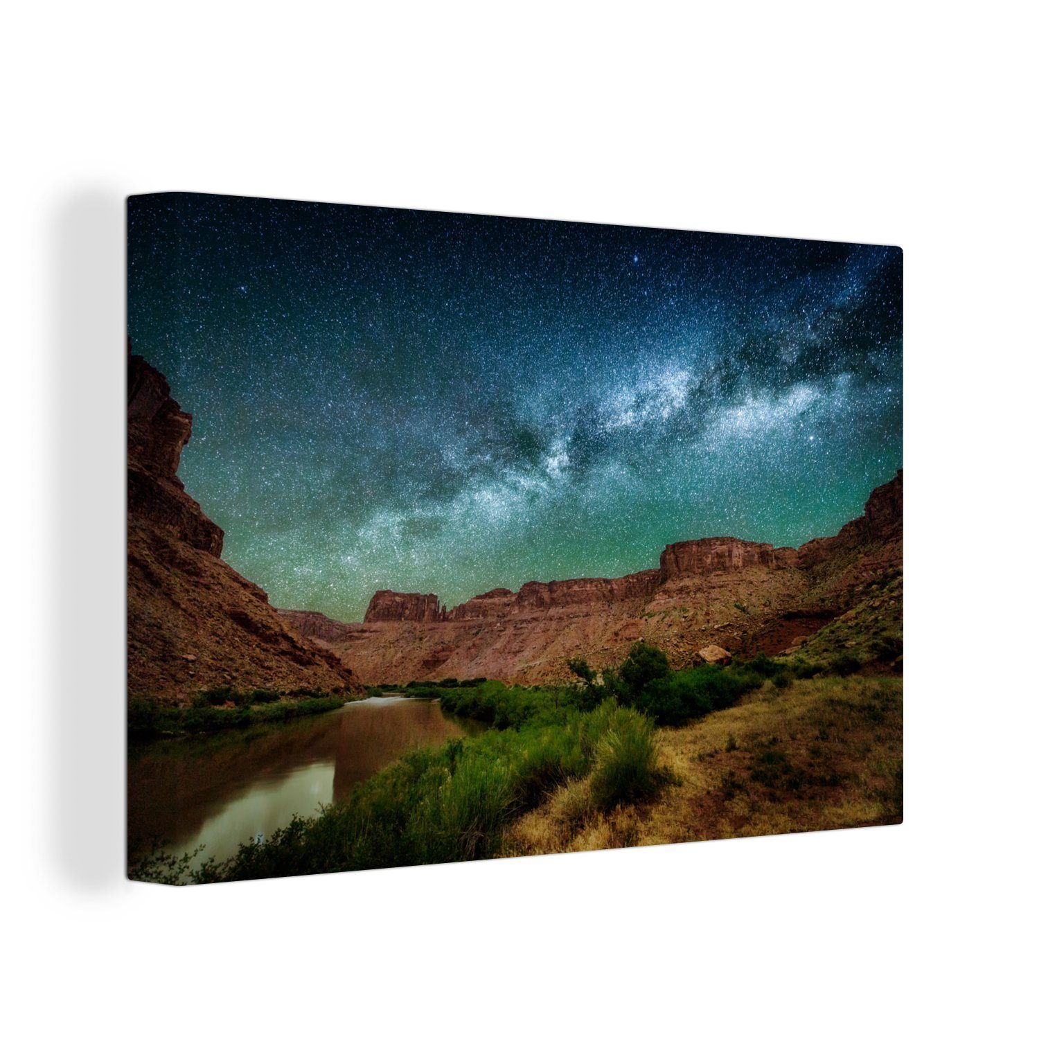 OneMillionCanvasses® Leinwandbild Beeindruckender Sternenhimmel über dem Colorado River in den USA, (1 St), Wandbild Leinwandbilder, Aufhängefertig, Wanddeko, 30x20 cm
