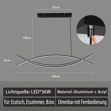 JDONG LED Pendelleuchte esstisch Hängeleuchte Schwarz 36W Dimmbar, LED fest integriert, 3000K-6000K Dimmbar Warmweiß-Kaltweiß, Hängeleuchte mit Fernbedienung für Wohnzimmer Esszimmer Esstisch