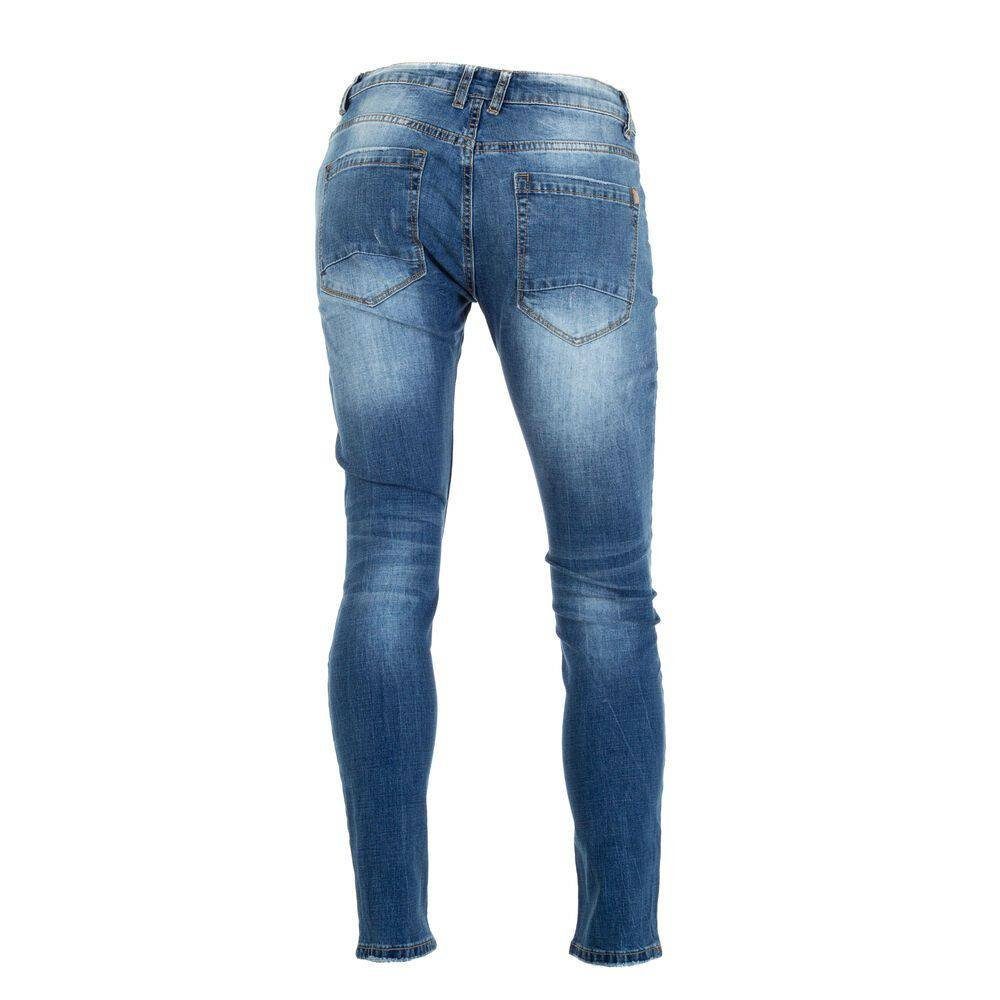 Herren Freizeit in Stretch-Jeans Jeans Used-Look Blau Ital-Design