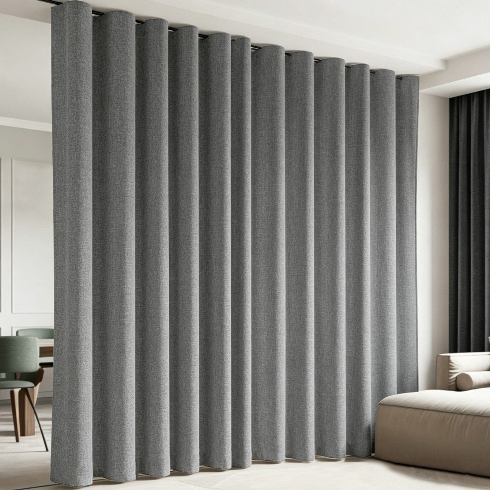 LMaxhome Gardine Verdunkelungsvorhang mit Schiene, 100 % Blickdicht mit Thermoschutz, Extra breiter Raumteiler-Vorhang für Büro, Wohn- und Schlafzimmer