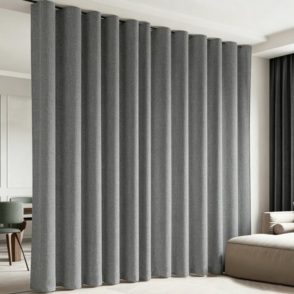 LMaxhome Gardine 100 % Verdunkelungsvorhang blickdicht mit Thermoschutz, Raumteiler Gardine mit Schienen für Büro, Studio & Schlafzimmer, Vorhang