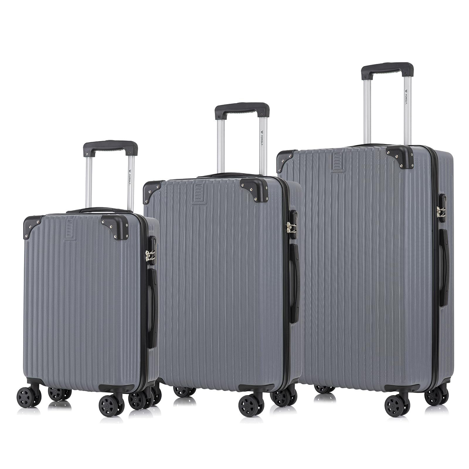 yonsly Kofferset Trolleyset Hartschale 3-teilig, Reisekoffer Set mit 360° ABS Trolley, 4 Rollen, (3 tlg., Sicherheitsschloss & Weichem Gummigriff, 210D-Futter Handgepäck M L XL), 3er Set – Stabiles Leichtgewicht für Business und Reise