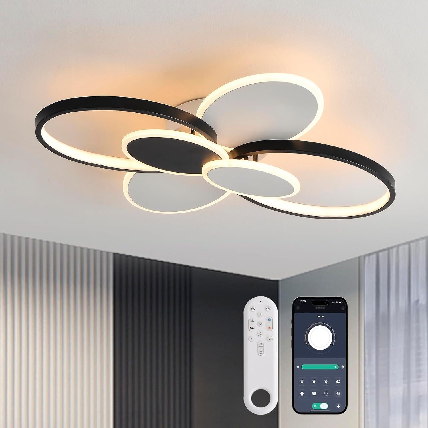 RRBEST LED Deckenleuchte LED Deckenlampe, 72CM Dimmbar Wohnzimmer Deckenleuchte, mit Fernbedienung und Memory Funktion