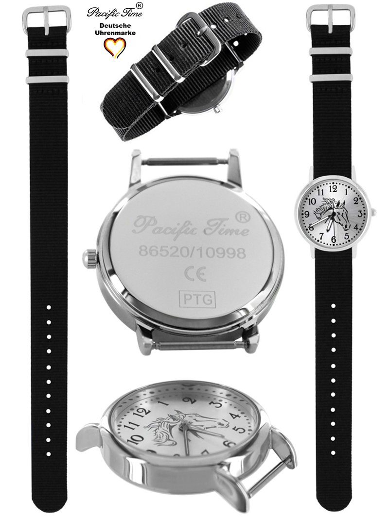 Set (mit Match - Time und Wechselarmband Design Mix Schmuckset), 925er Schmuckset, Quarzuhr und Gratis Pferd Armbanduhr schwarz Pacific Kinder Versand