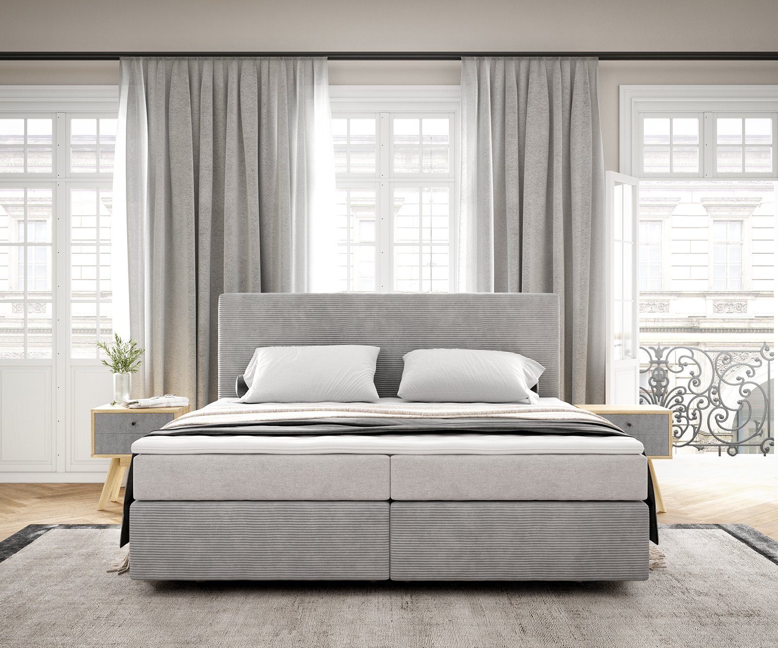 DELIFE Boxspringbett Dream-Well, Cord Silbergrau 180x200 günstig online kaufen