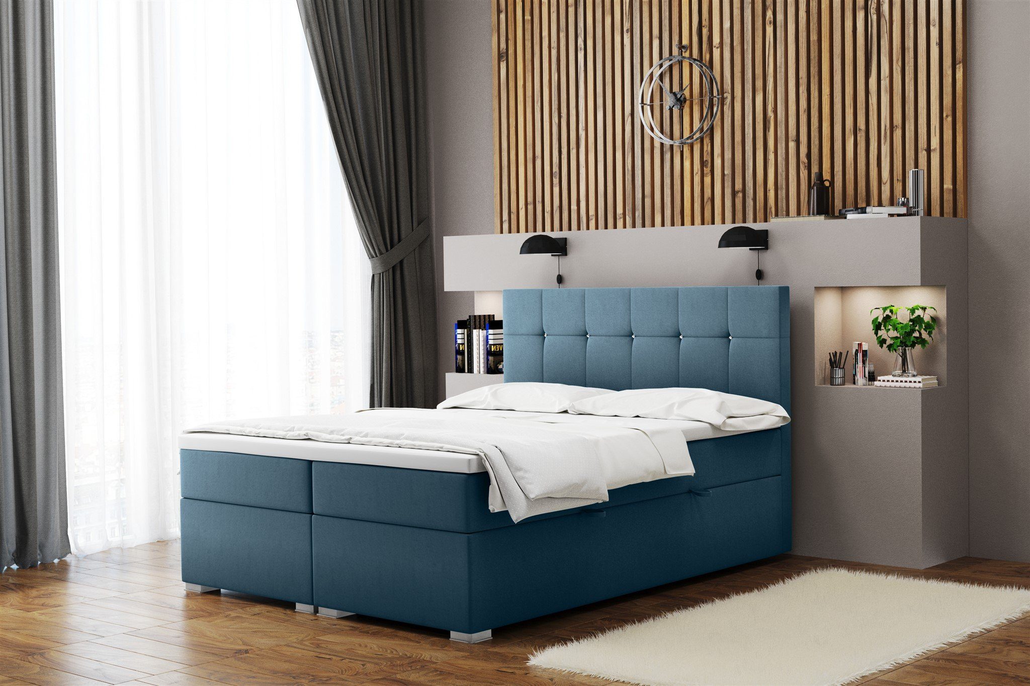 und in Kopfteil Velvet Himmelblau Stoff Matt Bettkästen), ABELT Boxbett Schlafzimmerbett Boxspringbett Möbel im Fun (Kaltschaumtopper Strass-Steine