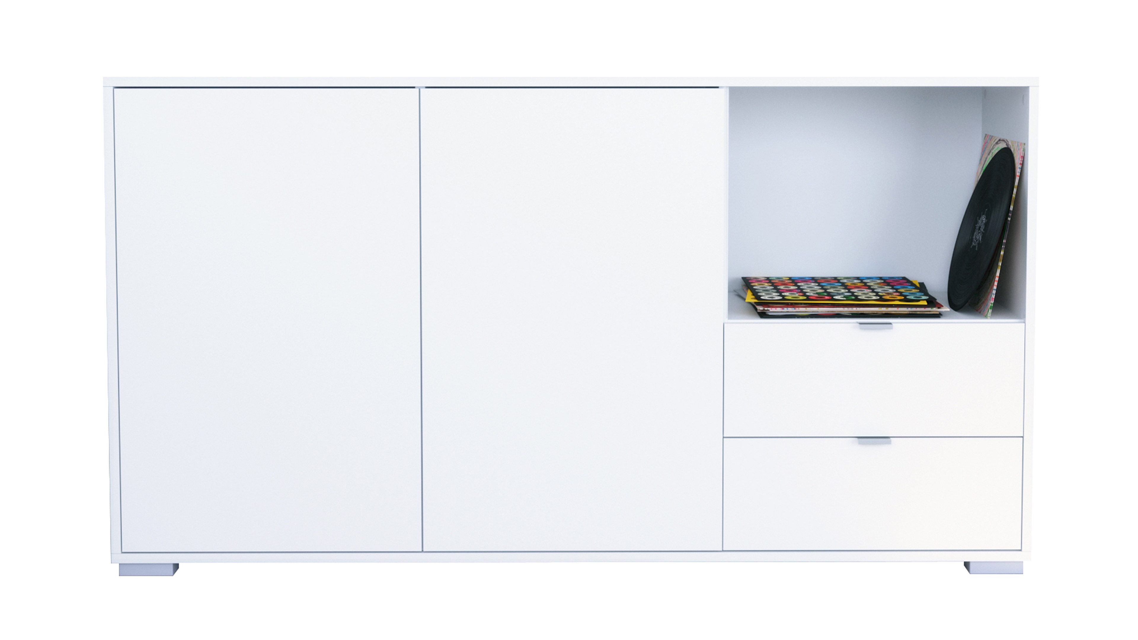 Vladon Sideboard Milano (Kommode mit 2 Двери Weiß matt, 2 Schubladen Weiß matt, Made in Germany), Korpus Weiß matt (152,5 x 83 x 37 cm)