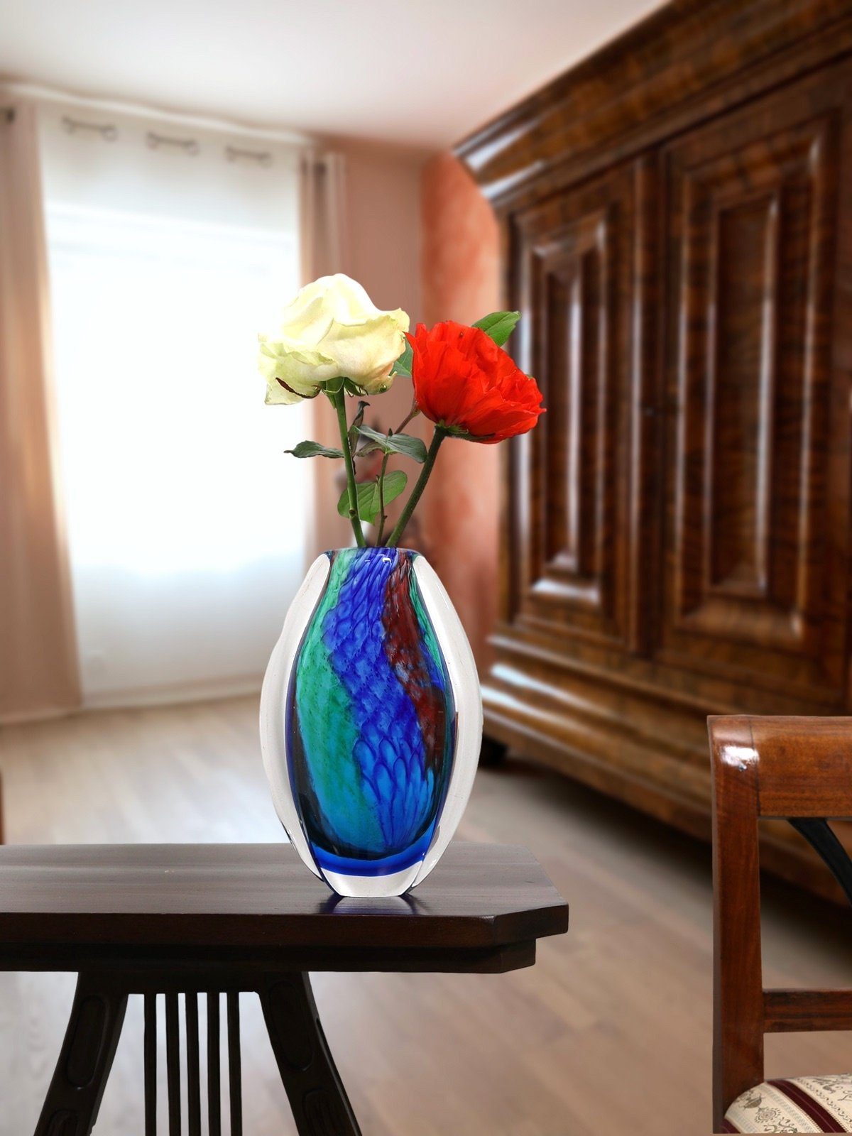 Aubaho Tischvase Glasvase Glas Vase Italien Tischvas Höhe Murano-Antik-Stil 2kg im 23cm