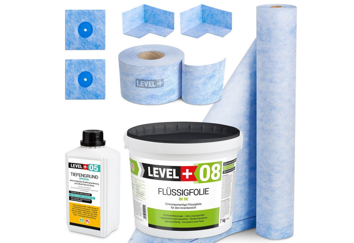 Level+ Dichtstoff Dichtset für Duschabdichtung Bad Dichtband Flüssigfolie 7kg SET58