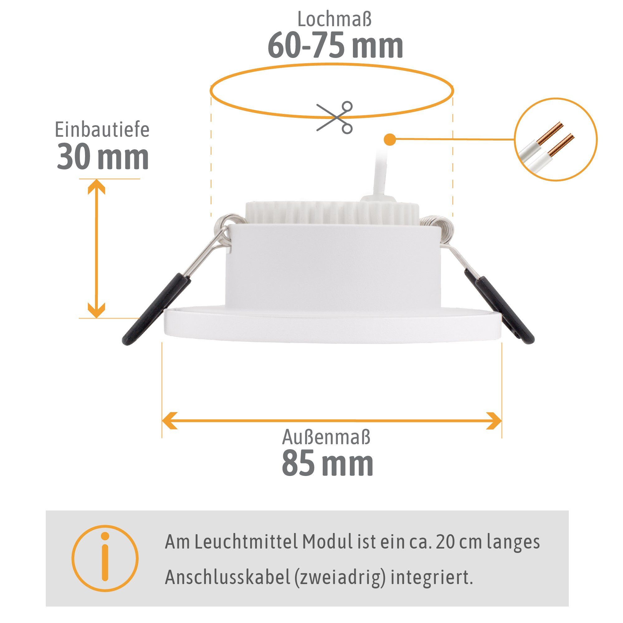SSC-LUXon Außen-Deckenleuchte BEDA Einbaustrahler IP65 Modul LED warmweiss, dimmbarem 230V flach mit Warmweiß
