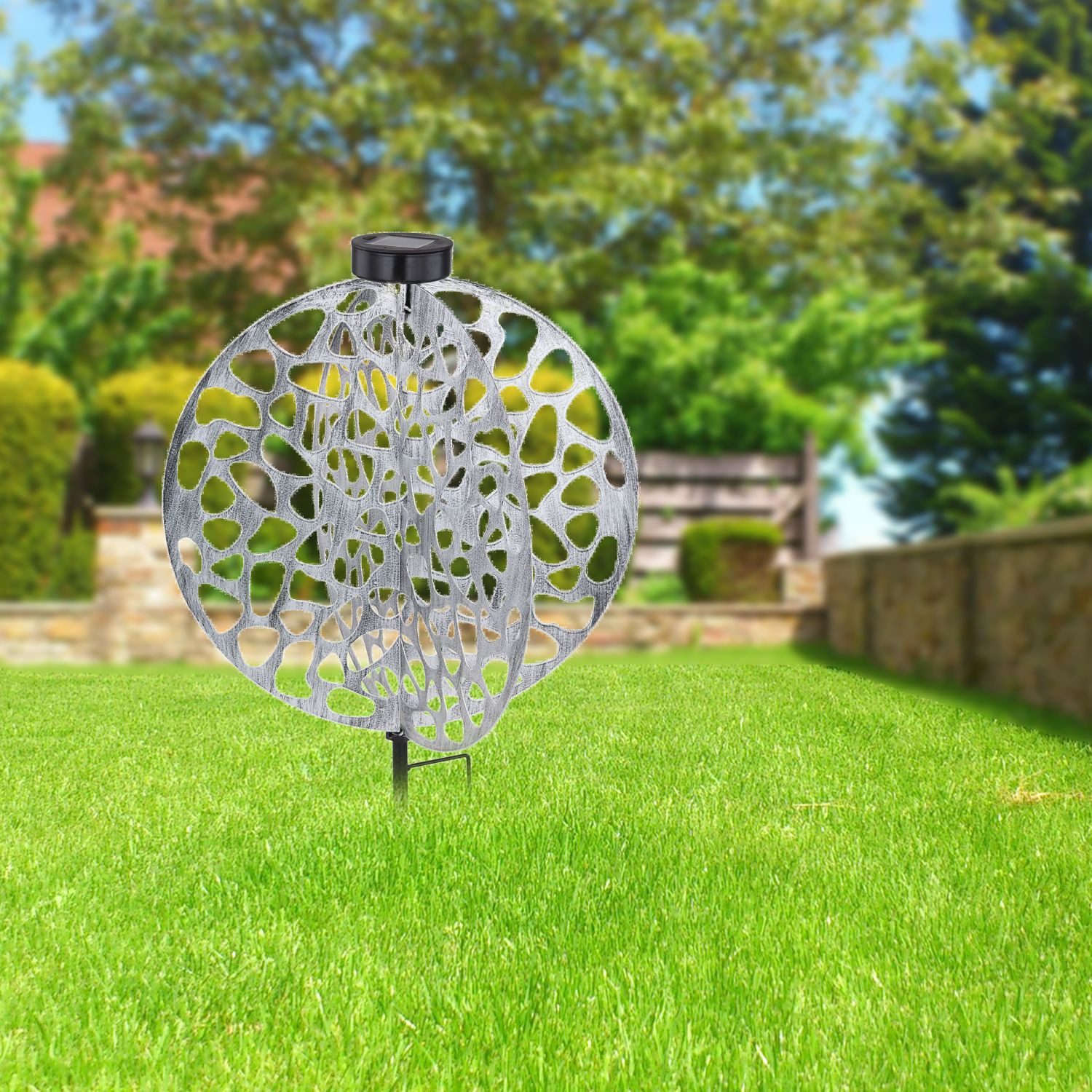 bmf-versand LED Solarleuchte Solarleuchte Garten 2er Set Scheibe Rund Solarlampe Außen, Außenlampe, Außenbeleuchtung, LED fest integriert, warmweiß, Gartenleuchte