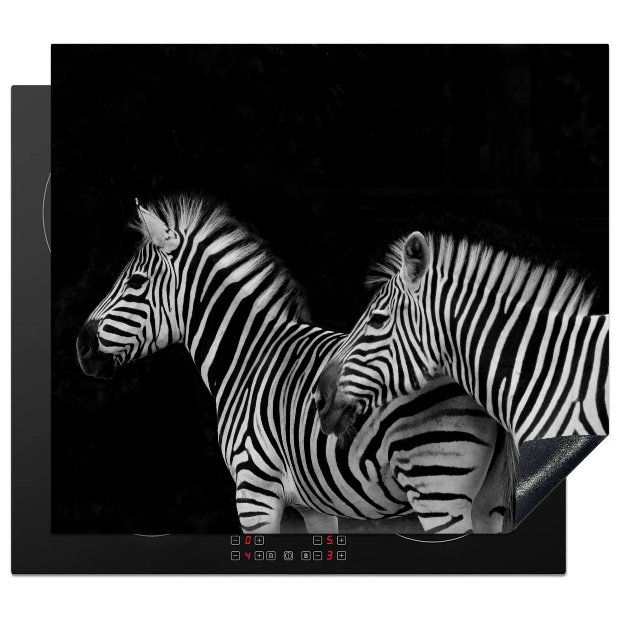 MuchoWow Herd-Abdeckplatte Zebra - Weiß - Tiere - Schwarz, Vinyl, (1 tlg), Ceranfeldabdeckung Küche, Herdabdeckplatte Einteilig, 60x52 cm