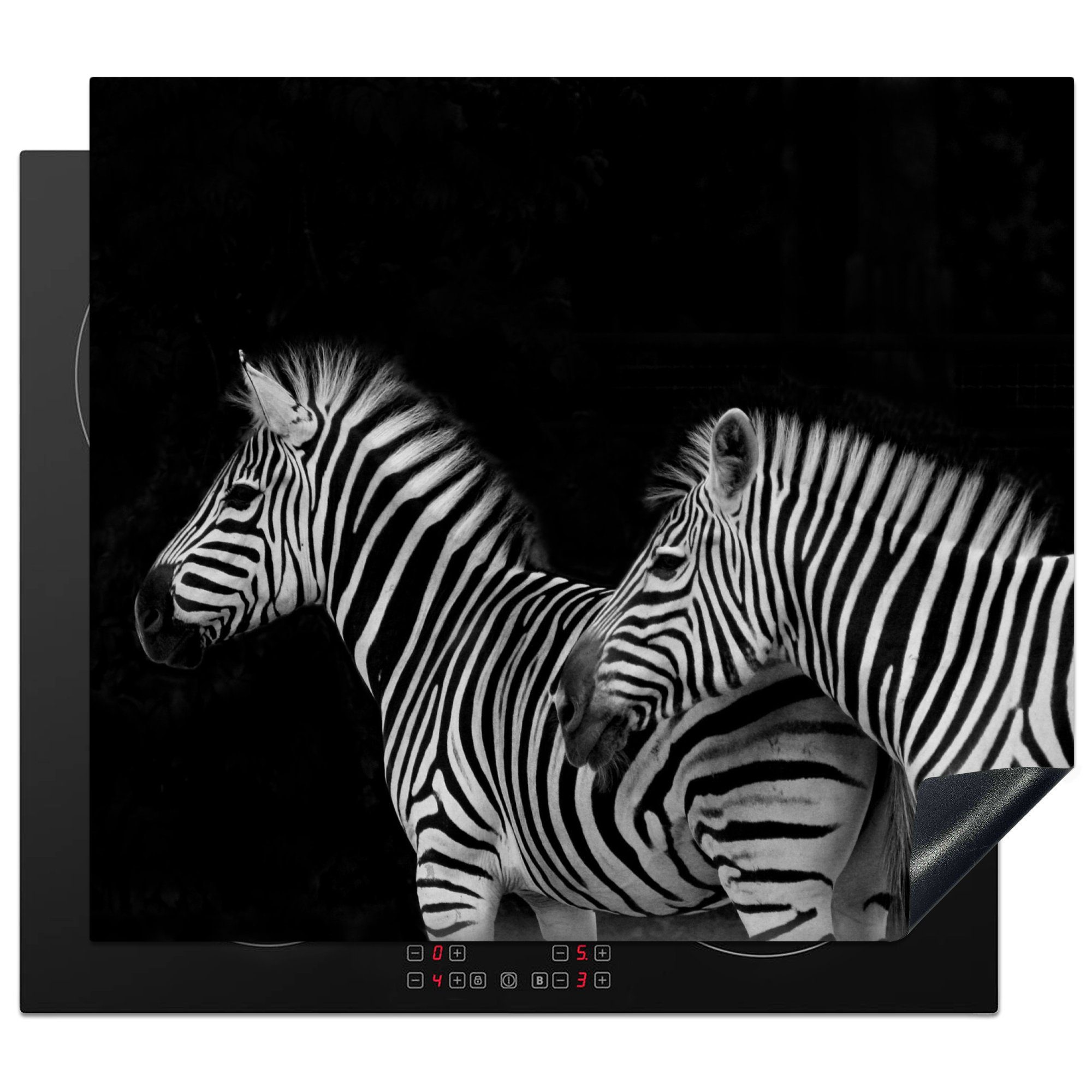 MuchoWow Herdblende-/Abdeckplatte Zebra - Weiß - Tiere - Schwarz, Vinyl, (1 tlg), 59x51 cm, Induktionsschutz, Induktionskochfeld, Ceranfeldabdeckung