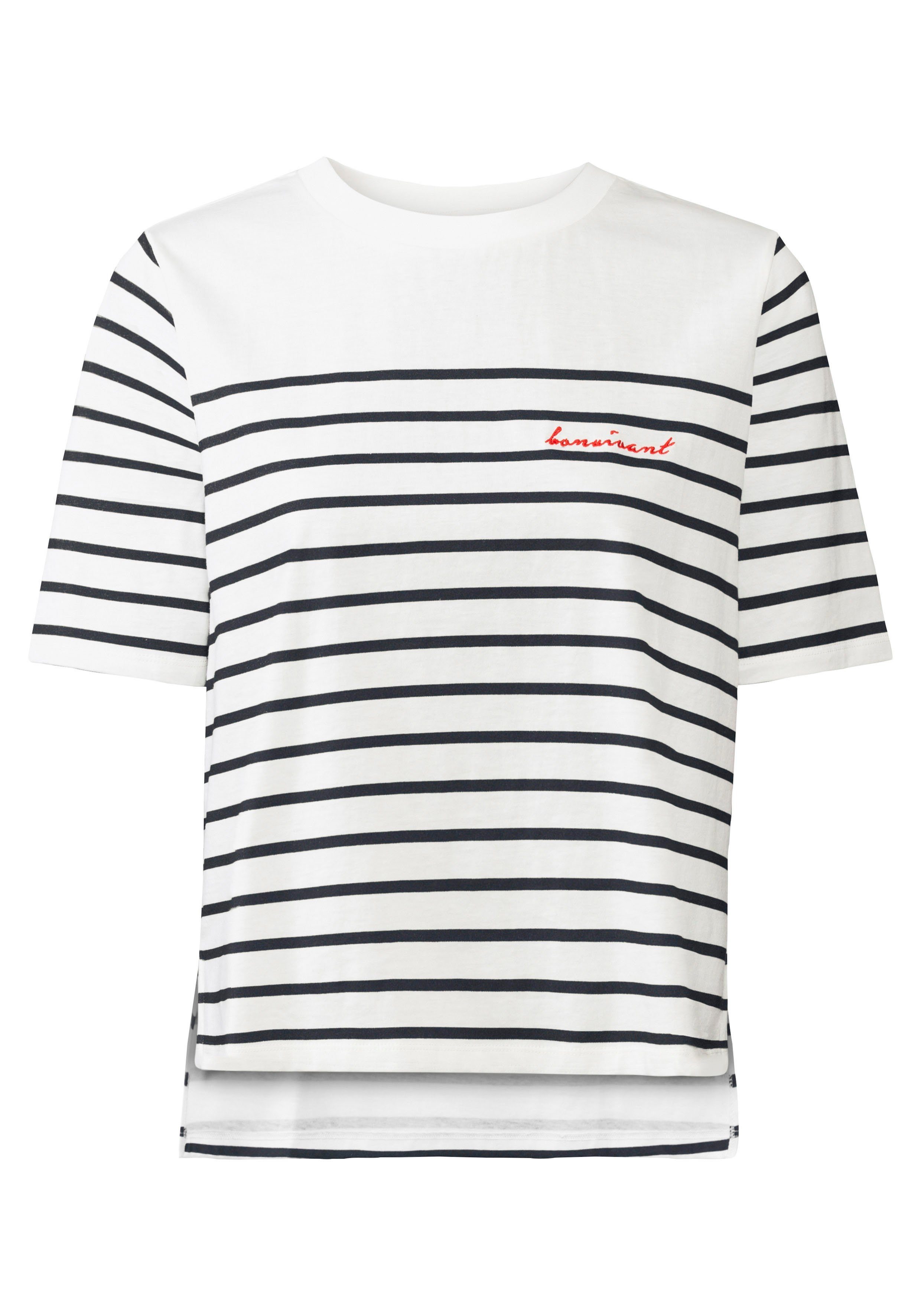 mit gestreift T-Shirt LASCANA weiß-marine Streifen