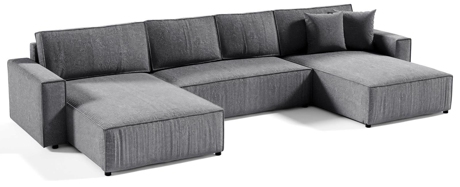 Compleo Ecksofa 390 cm Ecksofa Funktionen Schlafsofa mit U, Grau Corner BOSTON U-Form