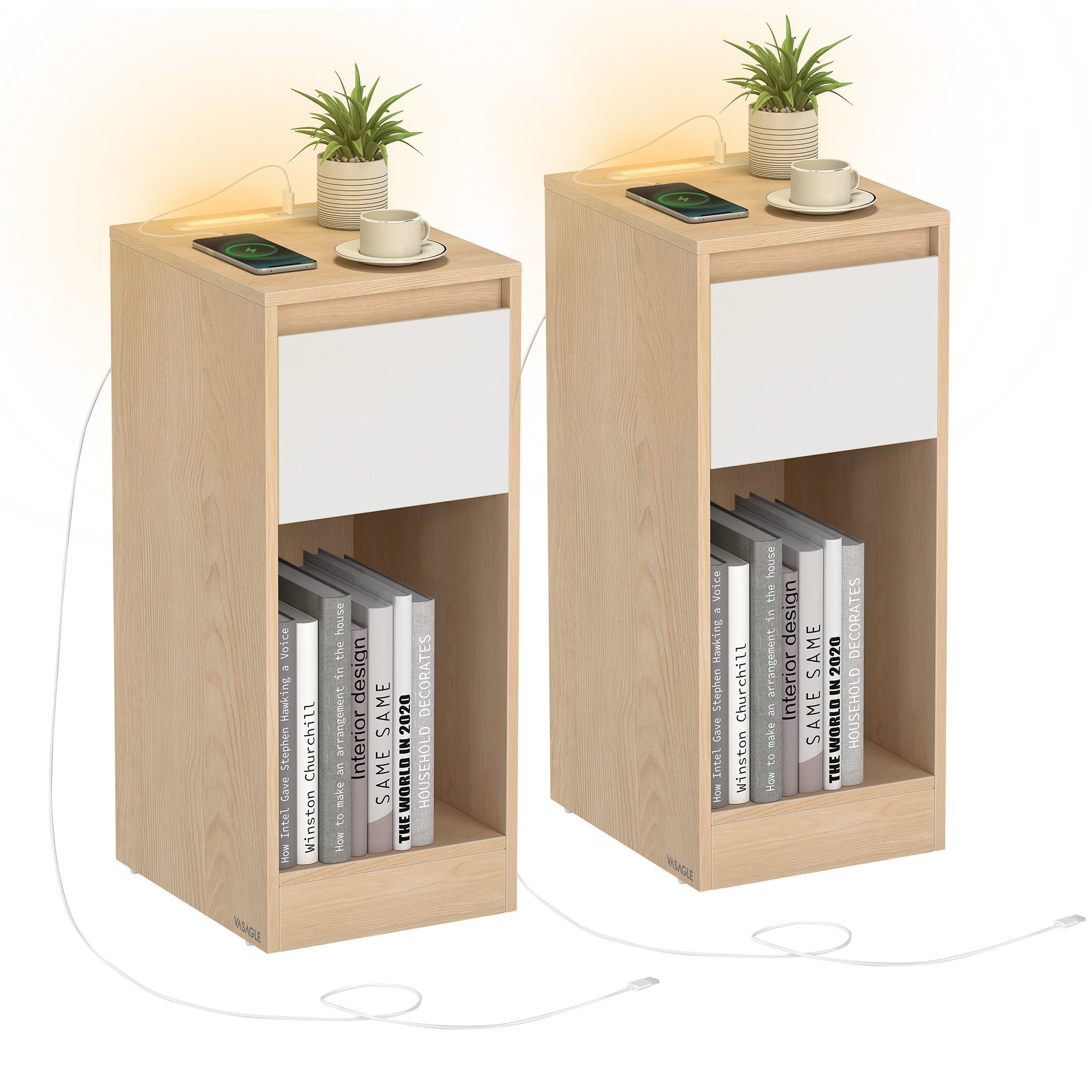 VASAGLE Nachttisch (2-St), schmal Beistelltisch, Nachtschrank mit LED-Beleu günstig online kaufen