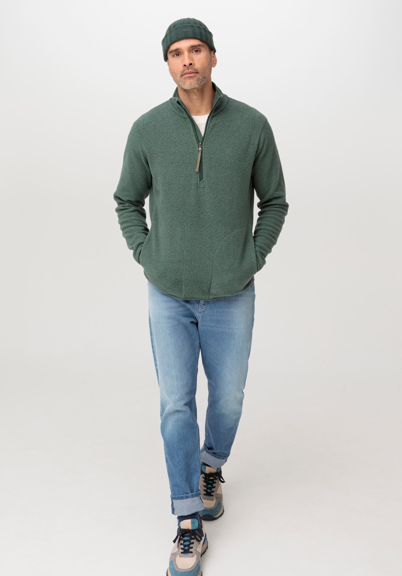 Bio-Baumwolle (1-tlg) Sweatshirt Hessnatur aus reiner BetterRecycling blautanne