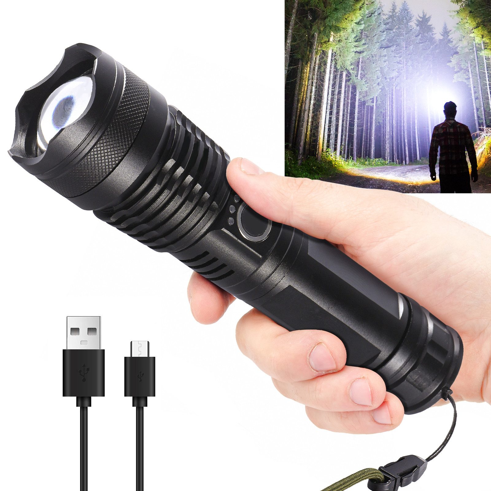 Taschenlampe Aufladbar, Extrem Helle Zoombares Taschenlampen mit 5 Lichtmodi