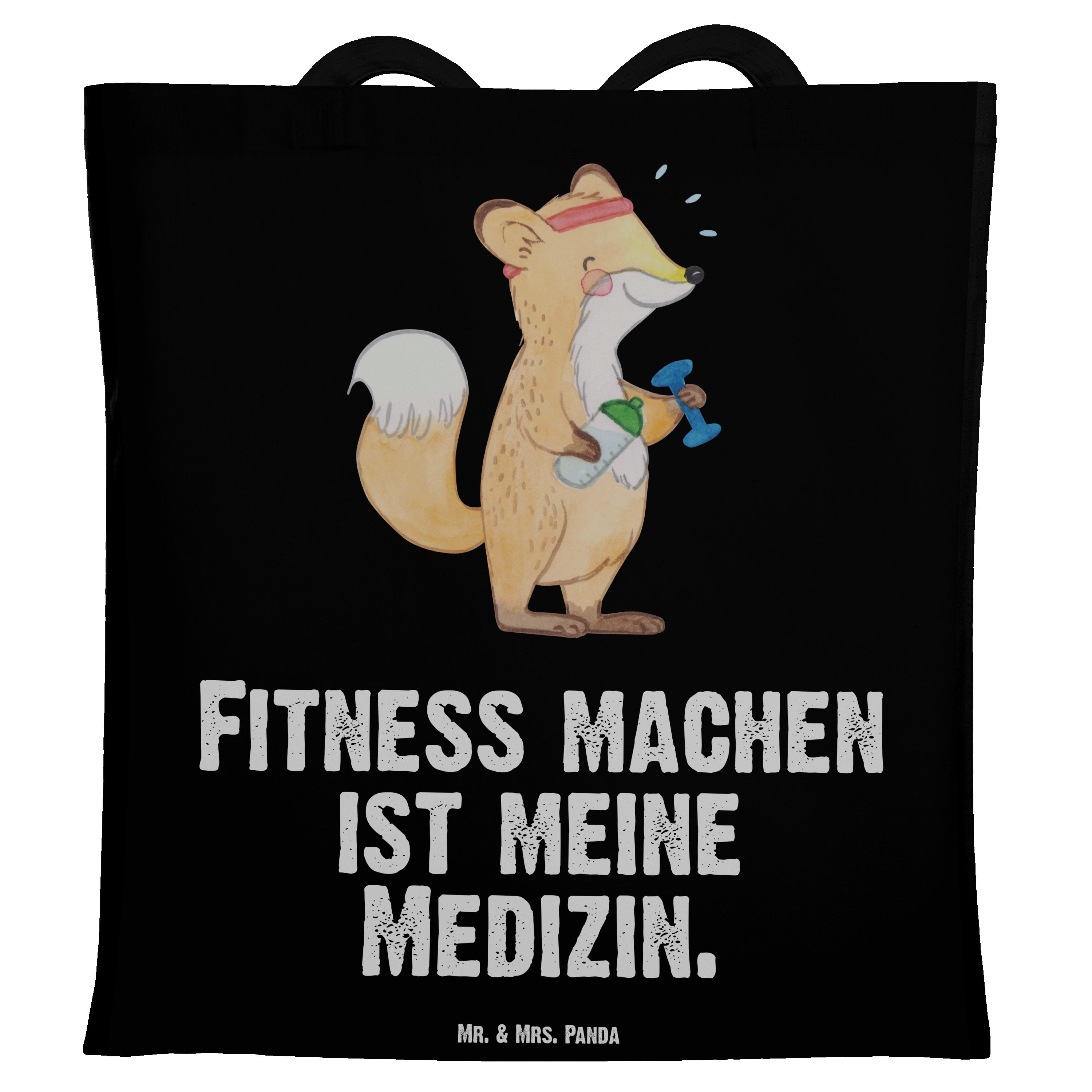 Mr. & Mrs. Panda Tragetasche Fuchs Fitness Medizin - Schwarz - Geschenk, Sportler, Einkaufstasche, (1-tlg)