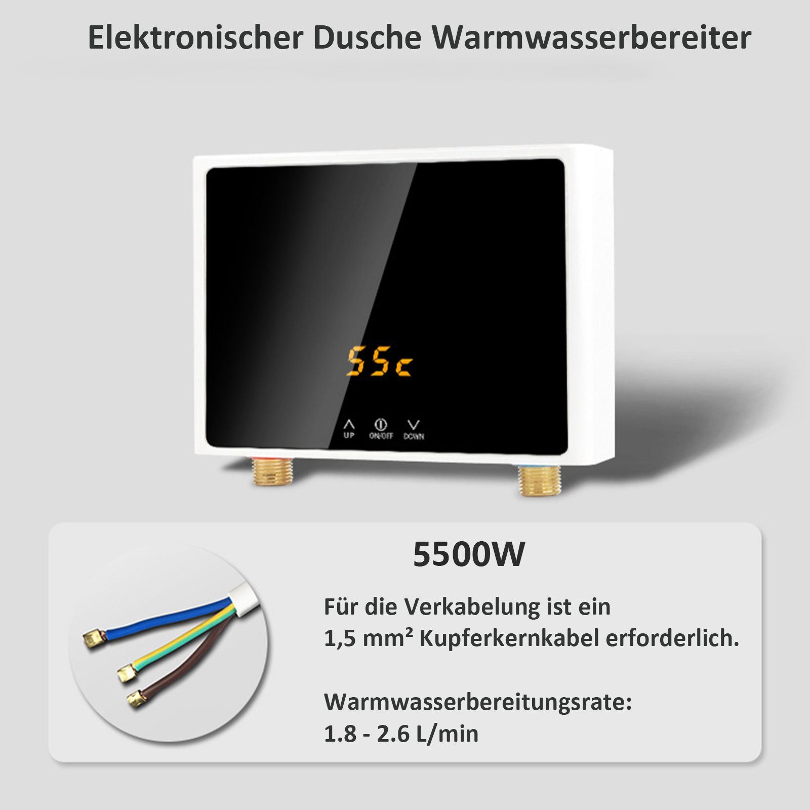 Strom Panel, Durchlauferhitzer Digitalanzeige LED Tankless TWSOUL Durchlauferhitzer Mini 28-55 mit Temperaturauswahl ℃, spart Schwarz