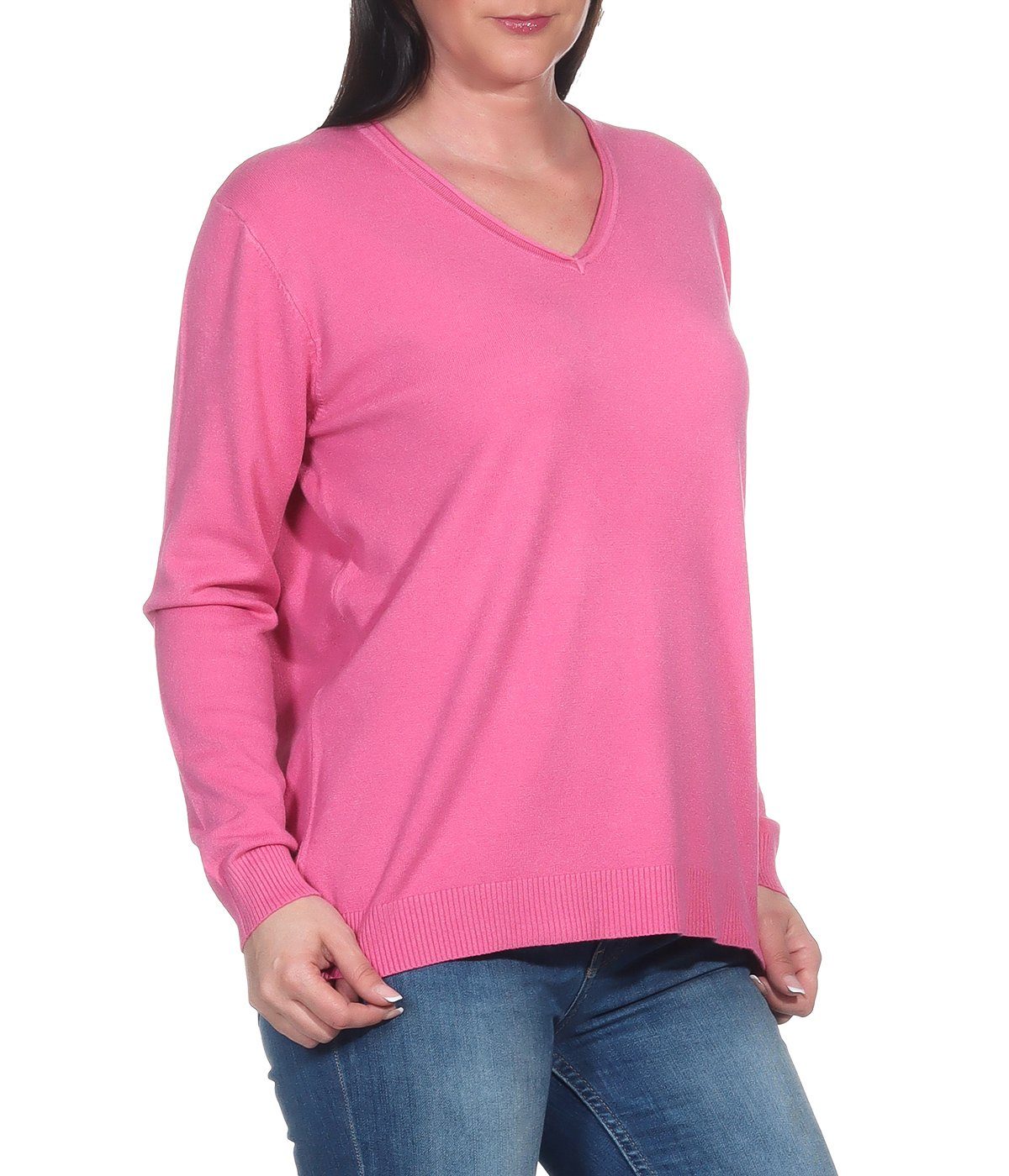 Basic Freizeitpullover Pulli Wintersport Pullover für (1-tlg) den oder Feinstrickpullover Damen Pink für Unterziehshirt Damenmode V-Ausschnitt-Pullover Aurela angenehmer