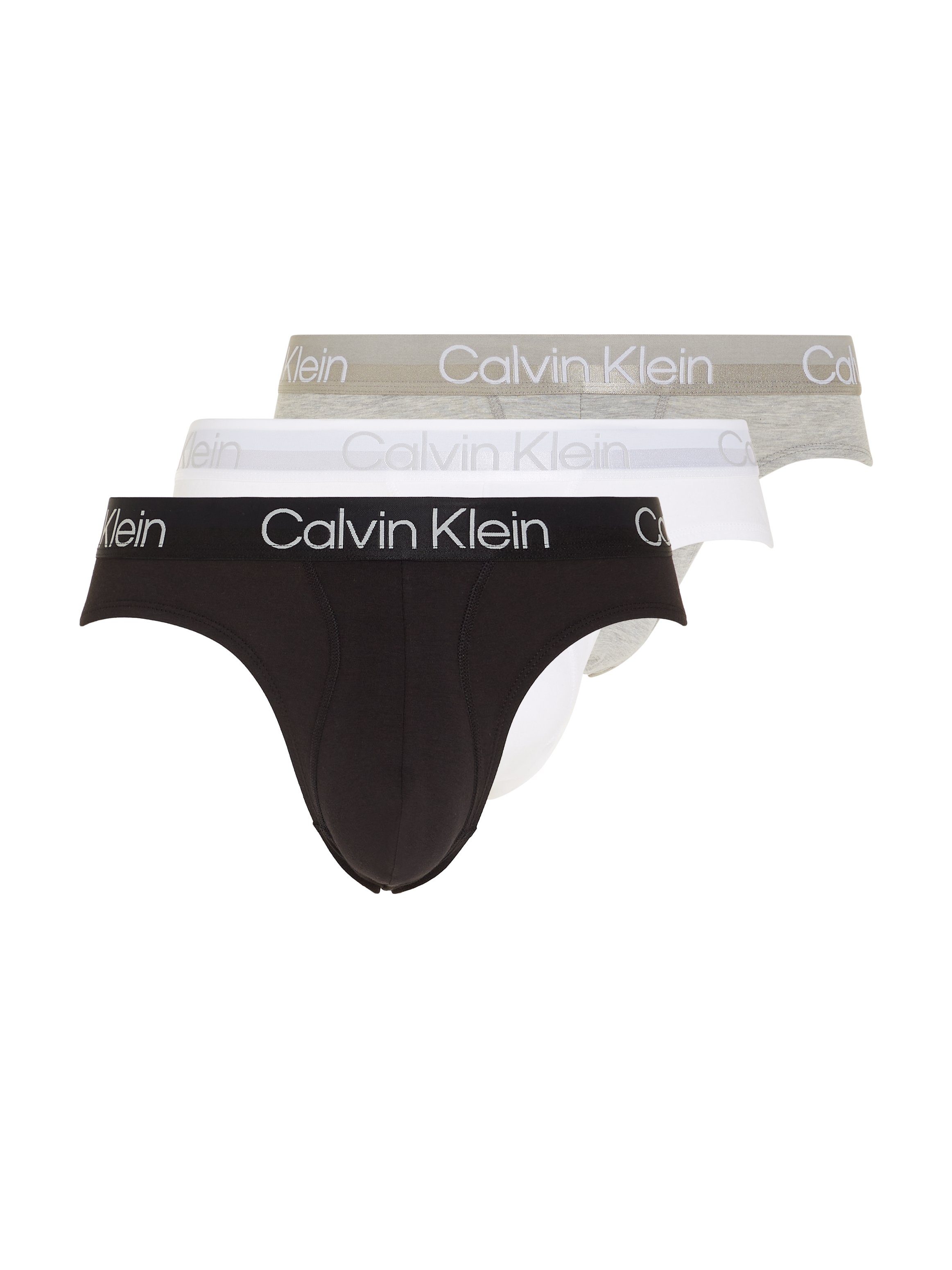 Calvin Klein Underwear Slip (Packung, 3-St) mit Logodruck auf dem Bund schwarz, grau-meliert, weiß