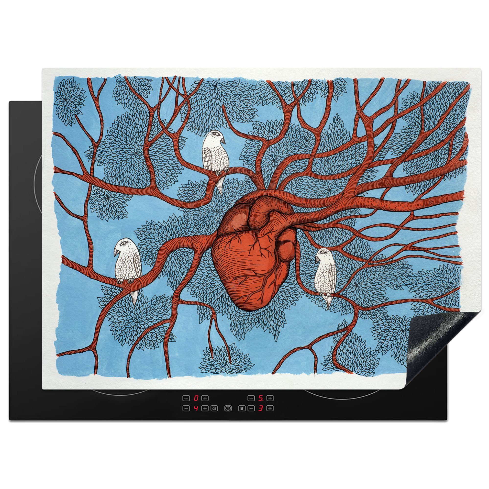 MuchoWow Herdblende-/Abdeckplatte Abstrakte Illustration eines anatomisch korrekten Herzens, Vinyl, (1 tlg), 70x52 cm, Mobile Arbeitsfläche nutzbar, Ceranfeldabdeckung