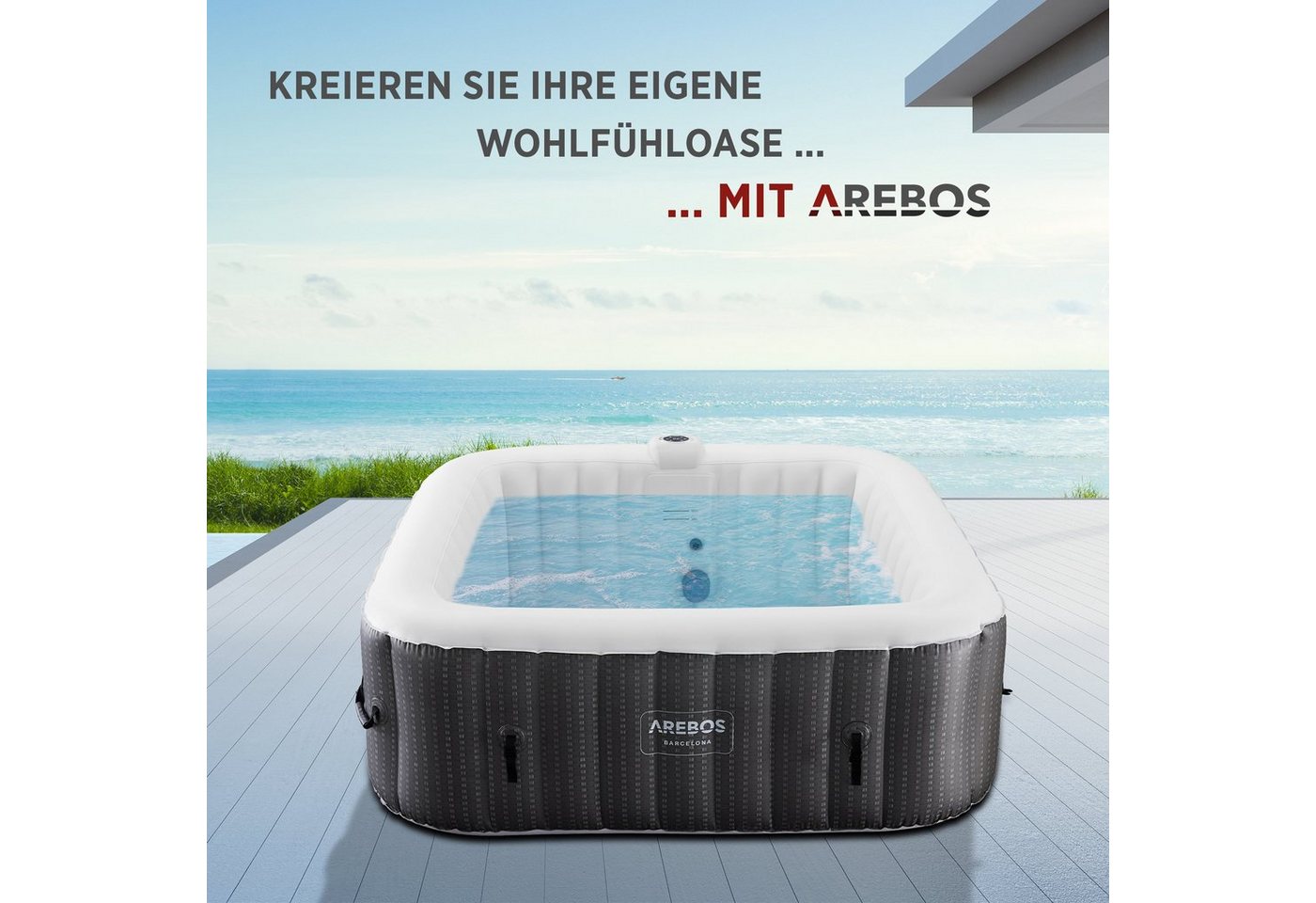 Thumbnail - Arebos Whirlpool Aufblasbar, Innen- und Außenbereich, 185 x 185 cm, 6 Personen, (Set, Aufblasbar,komplett mit Zubehör), ...
