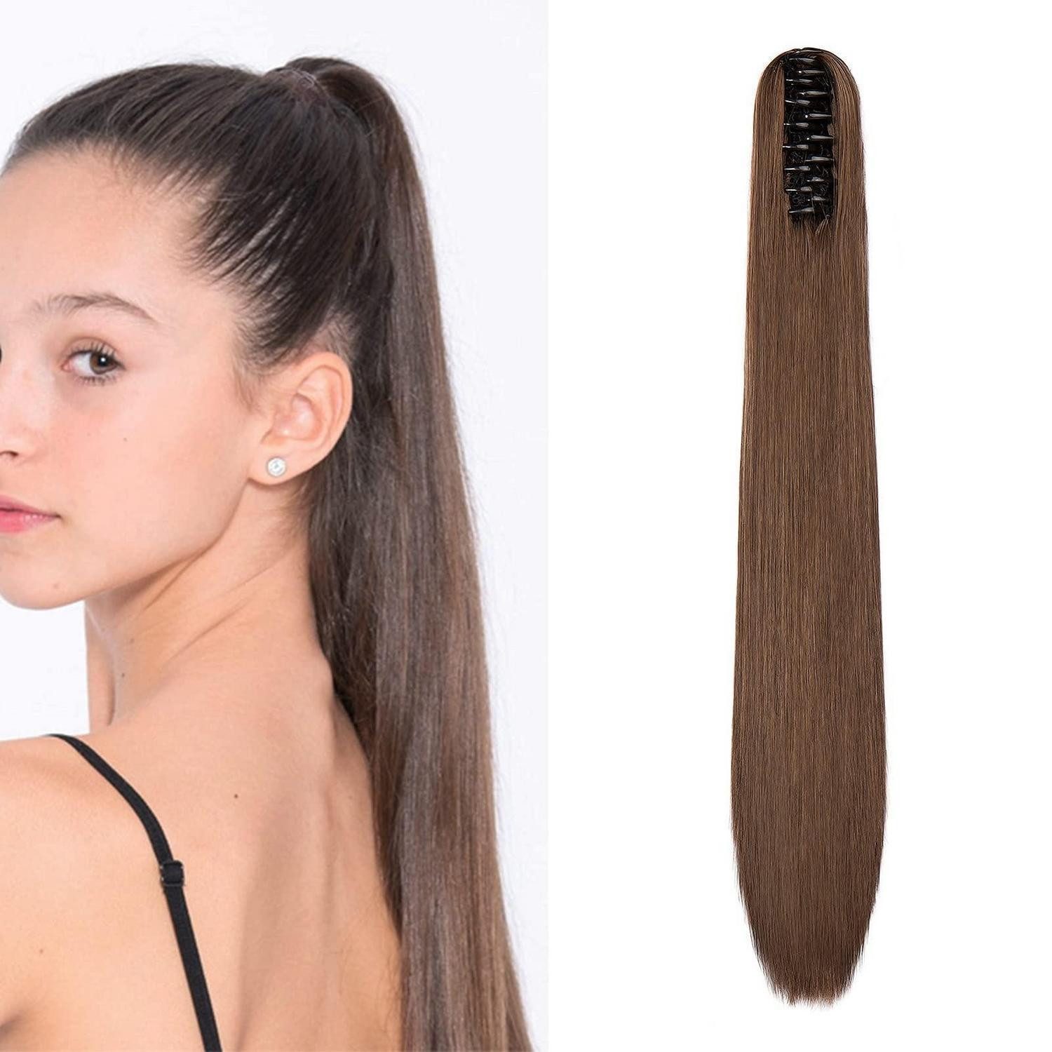 Kunsthaar-Extension Pferdeschwanz Haarteil Clip Ponytail 55 cm 130g Dunkelbraun&Hellbraun