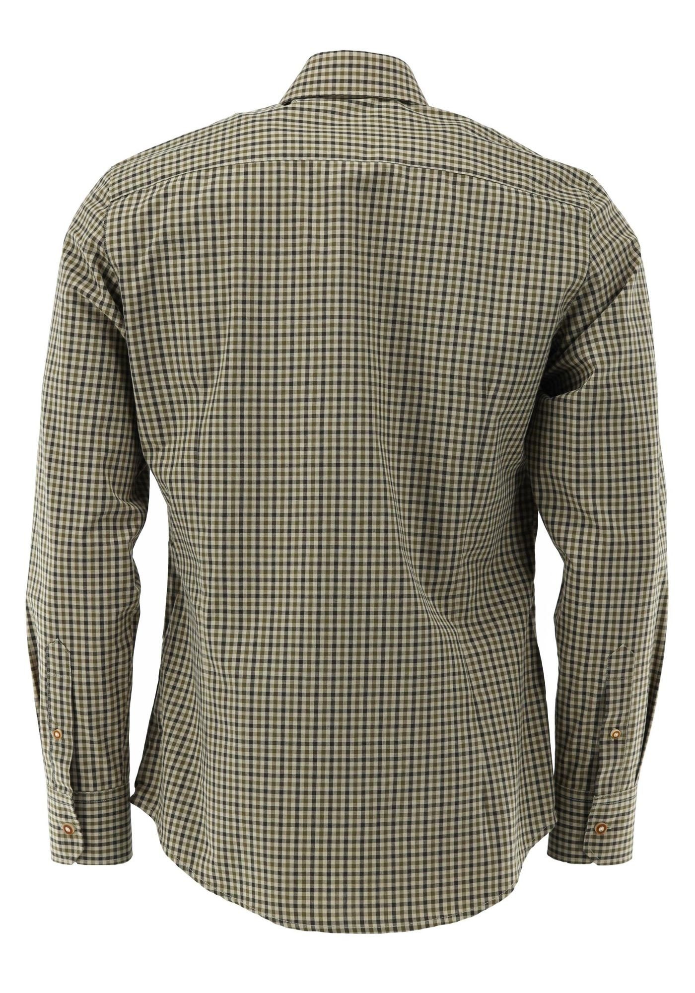 OS-Trachten Outdoorhemd Jagdhemd auf der Hirsch-Stickerei dunkelgrün Tupopa Langarm Brusttasche mit