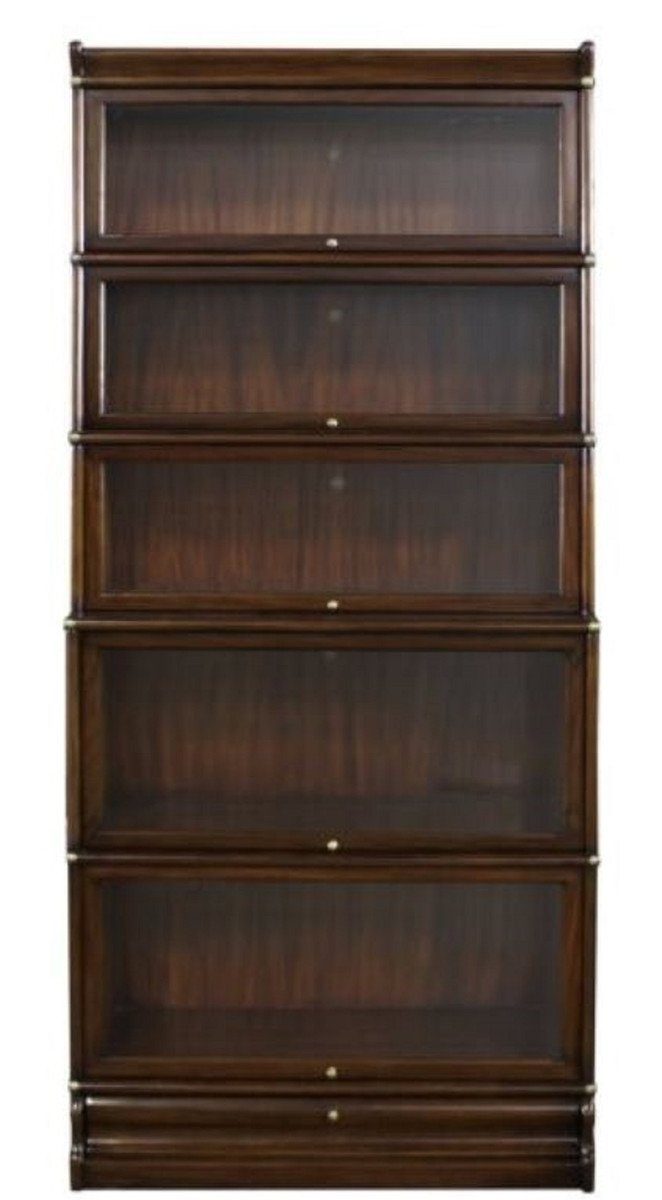 Casa Padrino Stauraumschrank Luxus Mahagoni Bücherschrank mit 5 Glastüren und Schublade Dunkelbraun 86 x 36,5 x H. 197 cm - Luxus Möbel