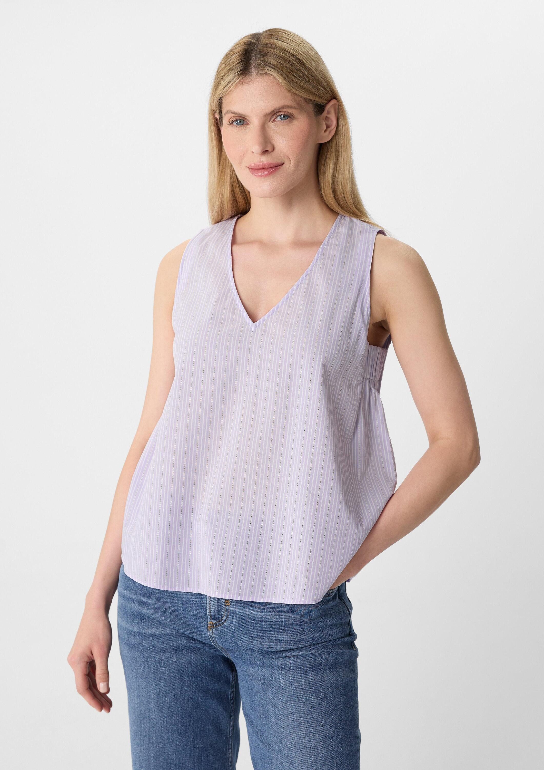 comma Blusentop Bluse Gestreiftes Blusentop mit V-Ausschnitt